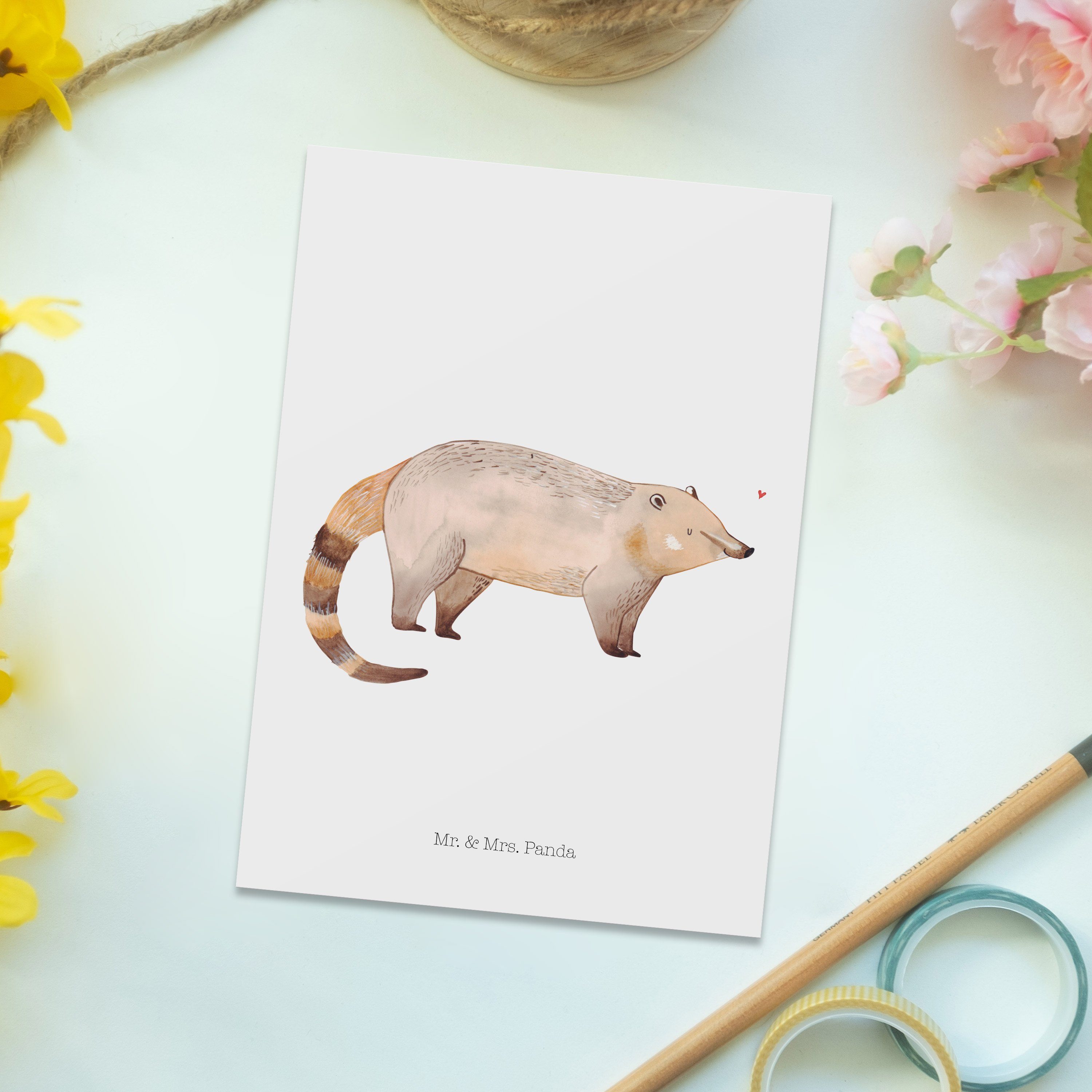 Geschenk, Sprüche, - - Nasenbaer Panda lustige Postkarte Weiß Mr. Geschenkkart & Mrs. Grußkarte,