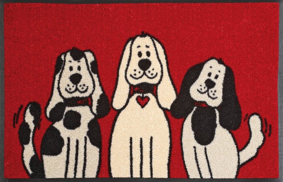 Fußmatte Three Dogs, wash+dry by Kleen-Tex, rechteckig, Höhe: 9 mm,  Schmutzfangmatte, Motiv Hunde, rutschhemmend, waschbar, Maschinenwaschbar  bis 60 Grad, trocknergeeignet bis 90 Grad