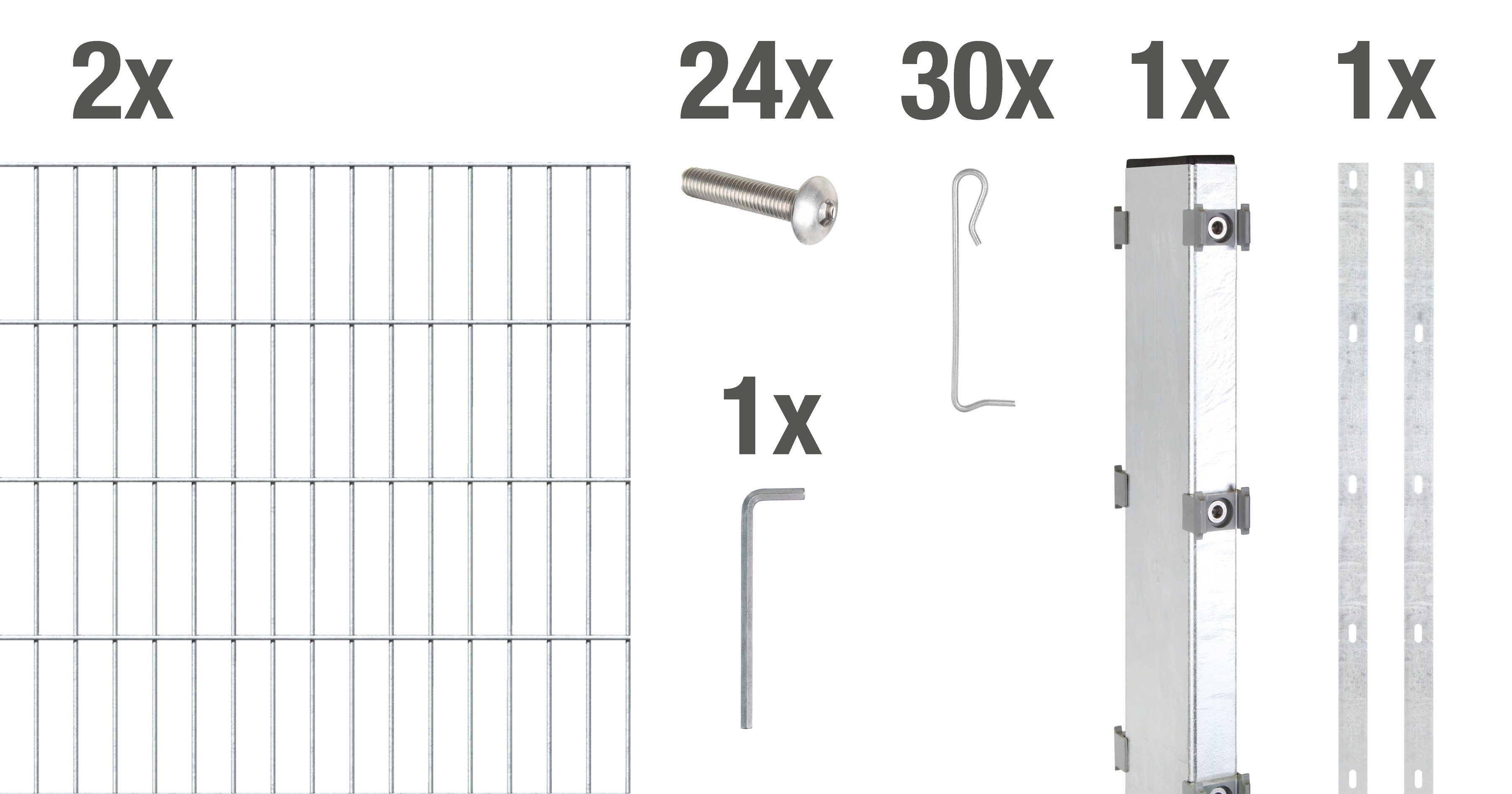 Alberts Gabionenzaun Gabionen-Anbauset Step², (Set), feuerverzinkt, Höhe: 100 und 180cm, Breite: 2m, zum Einbetonieren