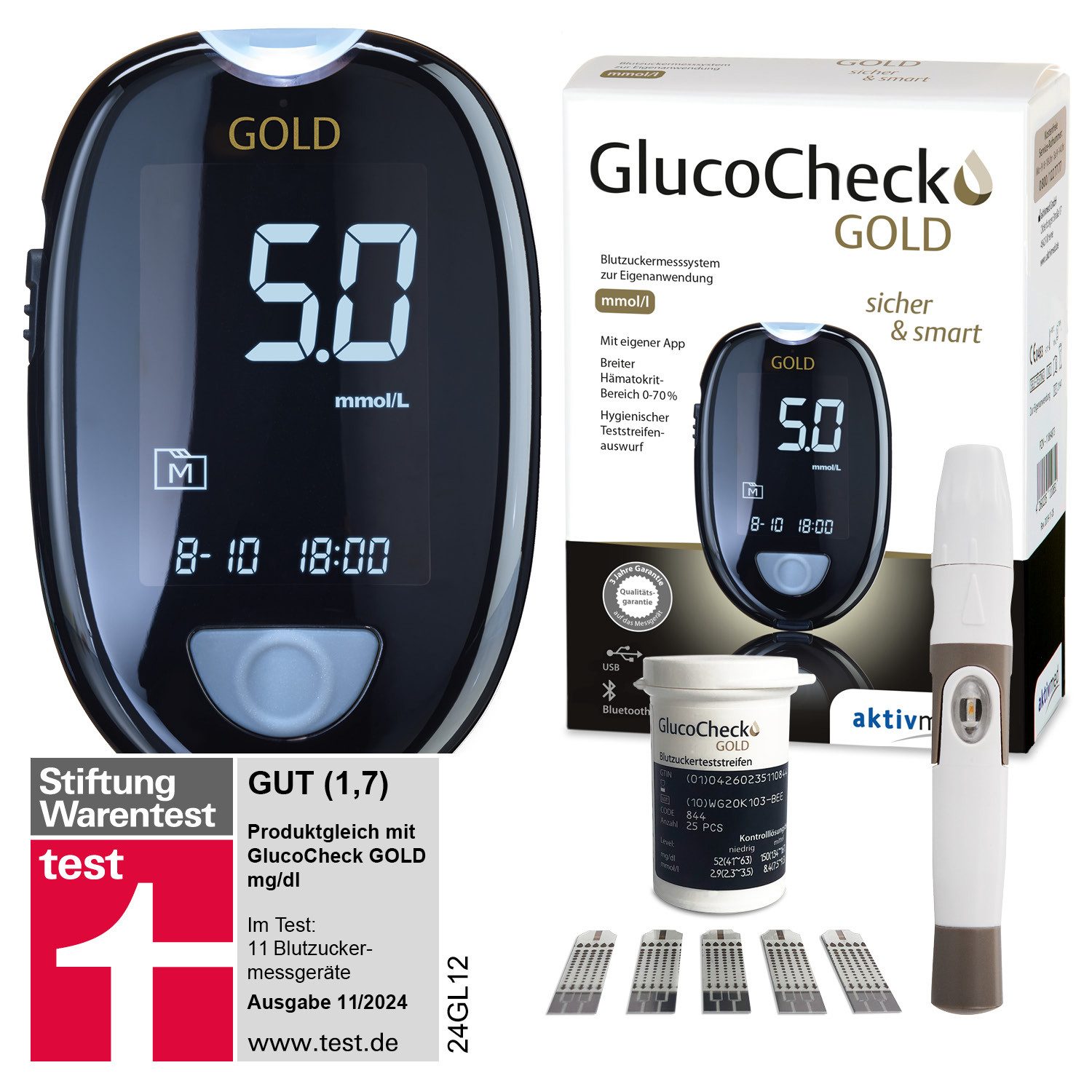 Blutzuckermessgerät GlucoCheck GOLD Blutzuckermessgerät