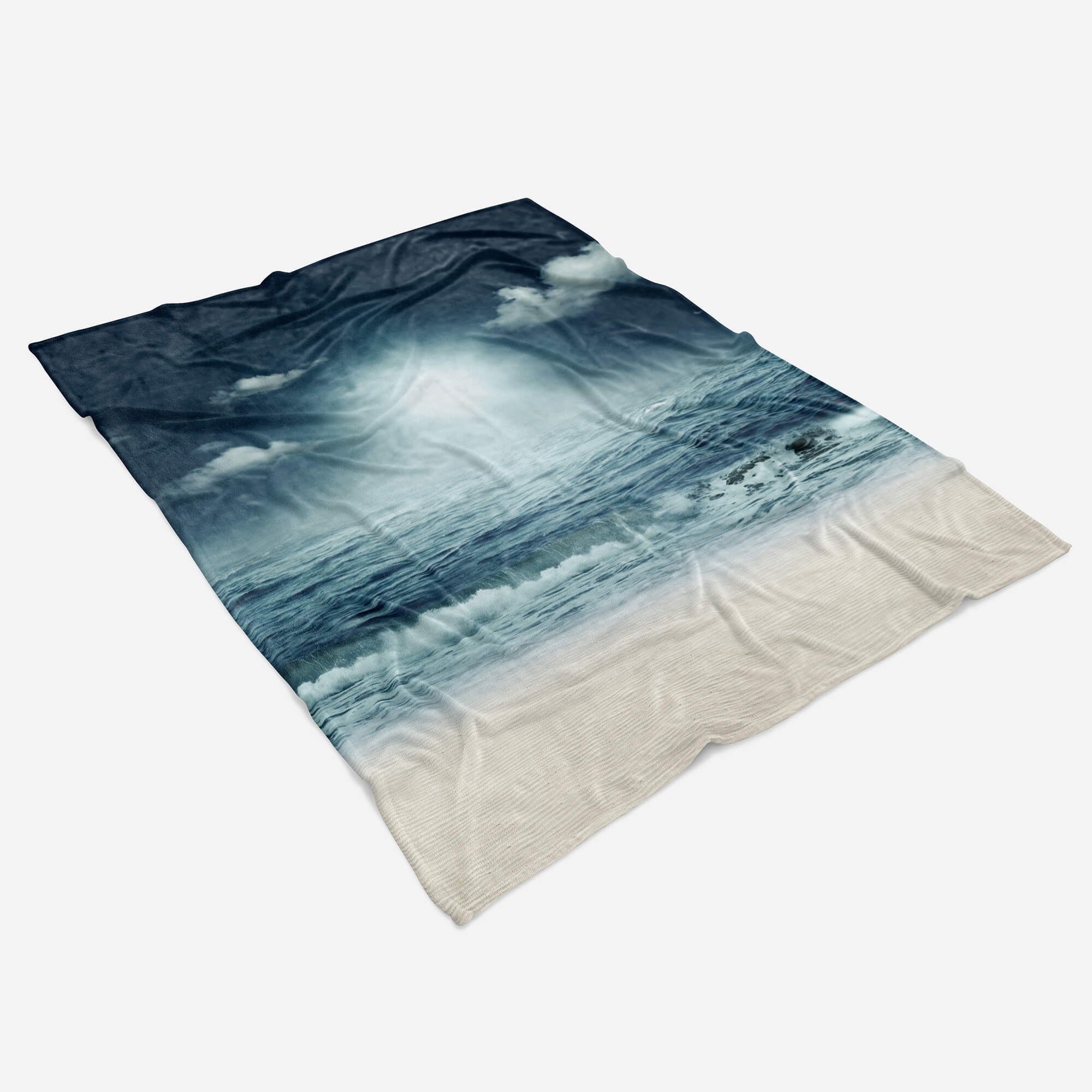Strand Kuscheldecke Handtücher Baumwolle-Polyester-Mix Sonne Strandhandtuch Saunatuch Handtuch (1-St), Sinus mit Fotomotiv Meer, Art Handtuch