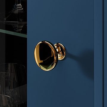 Lomadox Wohnwand MONTPELLIER-131, (6-St), dunkelblau, LED-Beleuchtung, Füße & Griffe goldfarben, mit Couchtisch