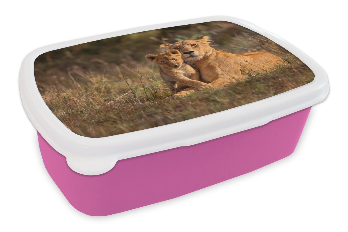 MuchoWow Lunchbox Wildtiere - Licht - Porträt, Kunststoff, (2-tlg), Brotbox für Erwachsene, Brotdose Kinder, Snackbox, Mädchen, Kunststoff rosa