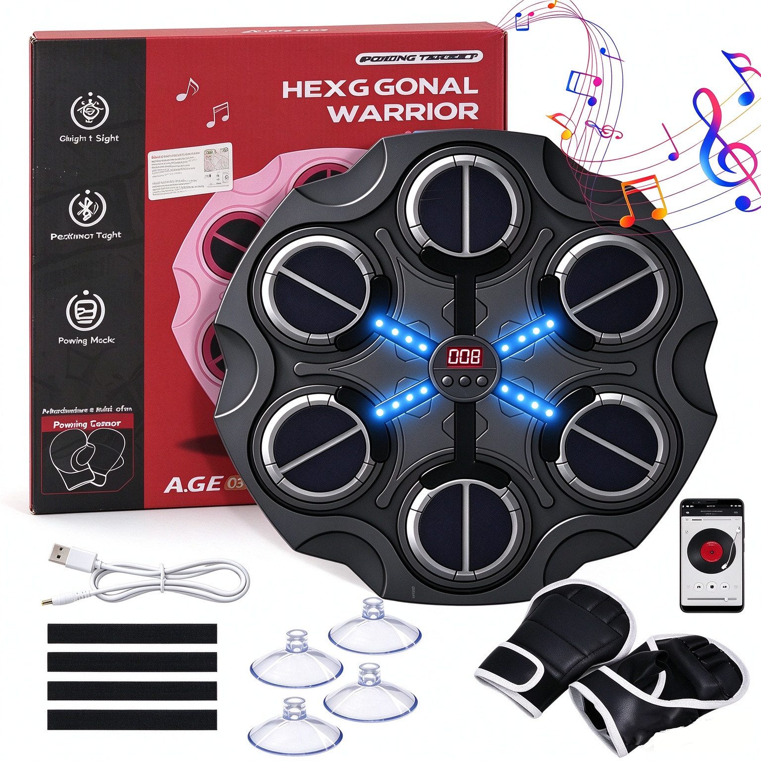 AKKEE Boxmaschine Musik Boxmaschine mit Bluetooth, LED, Music Boxing Machine für Kinder, Intelligentes Boxtraining mit Handschuhen, Reaktions, Fitness Training