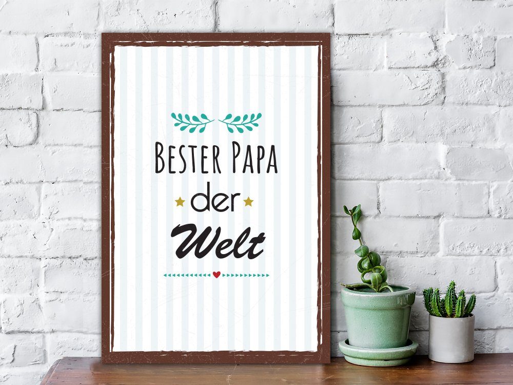 GRAVURZEILE Holzbild mit Spruch - Bester Papa der Welt - Geschenk zu Vatertag -