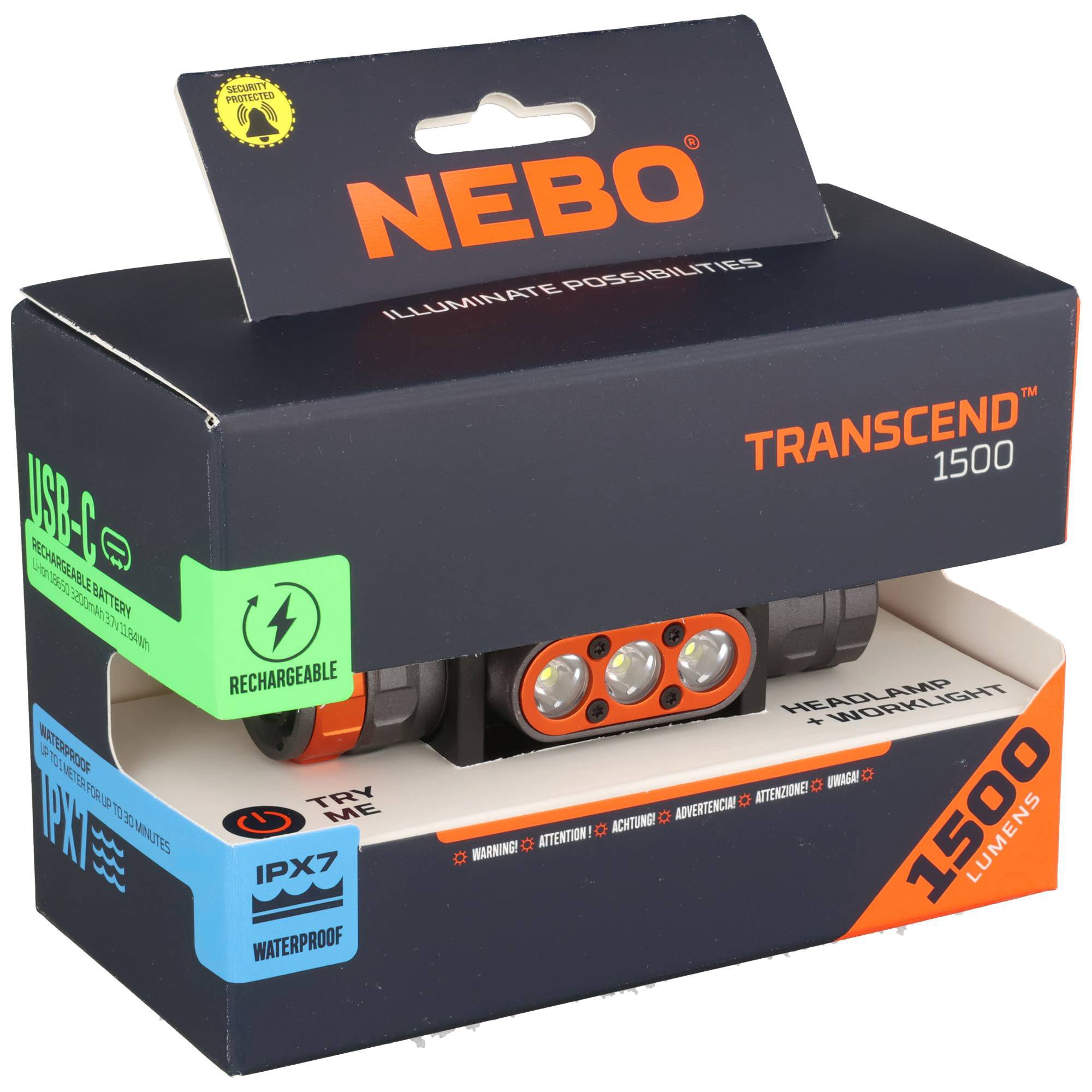 NEBO LED Taschenlampe NEBO Flashlight Nebo TRANSCEND 1500 Stirnlampe, 1x 18650 Lithium-Ion