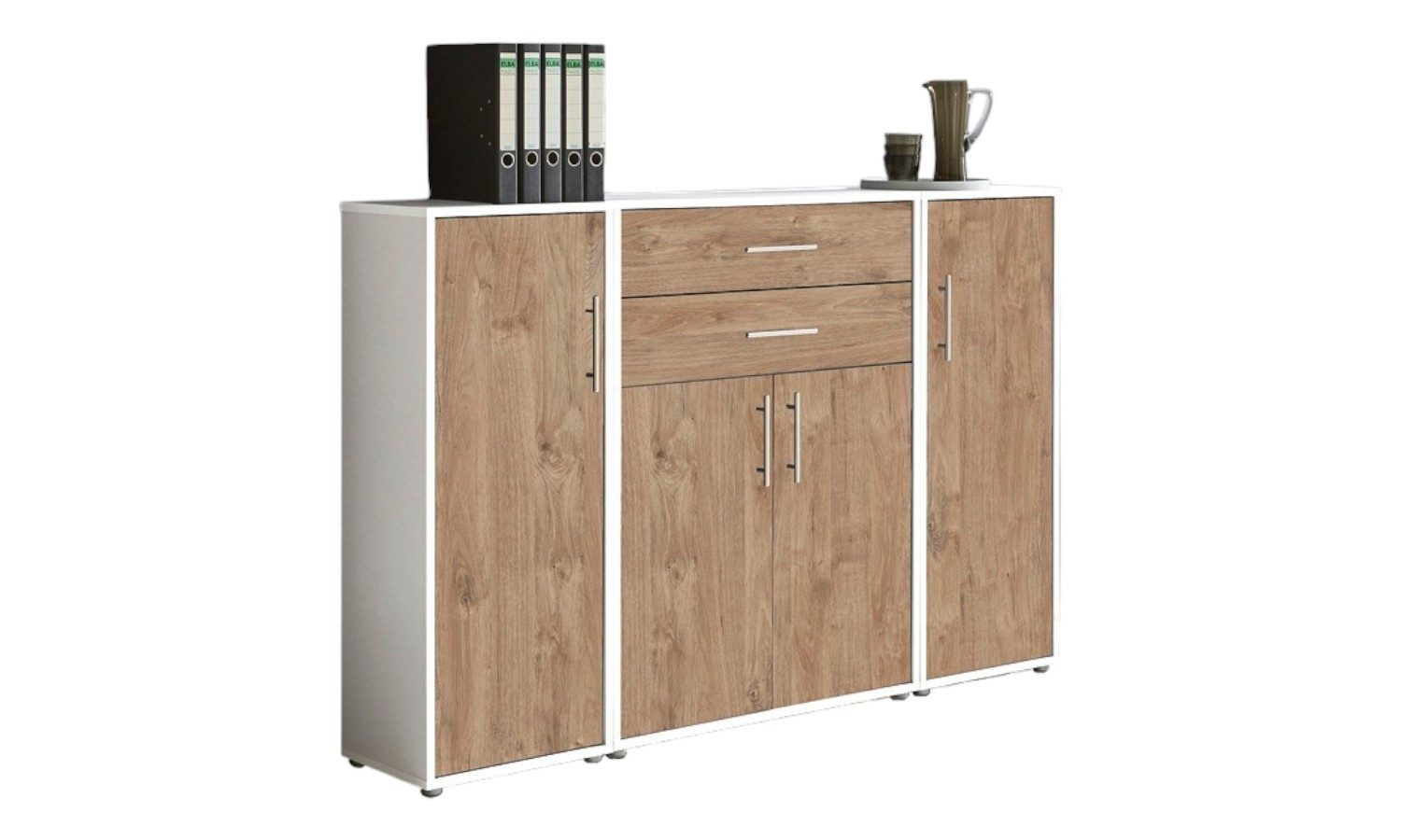 moebel-dich-auf Aktenschrank TABOR 16 (Aktenregale/Aktenschränke ideal für DIN A4 Ordner inkl. 2 Einlegeböden und 2 Schubkästen, Büroschrank abschließbar mit Griffen aus Edelstahl) Made in Germany