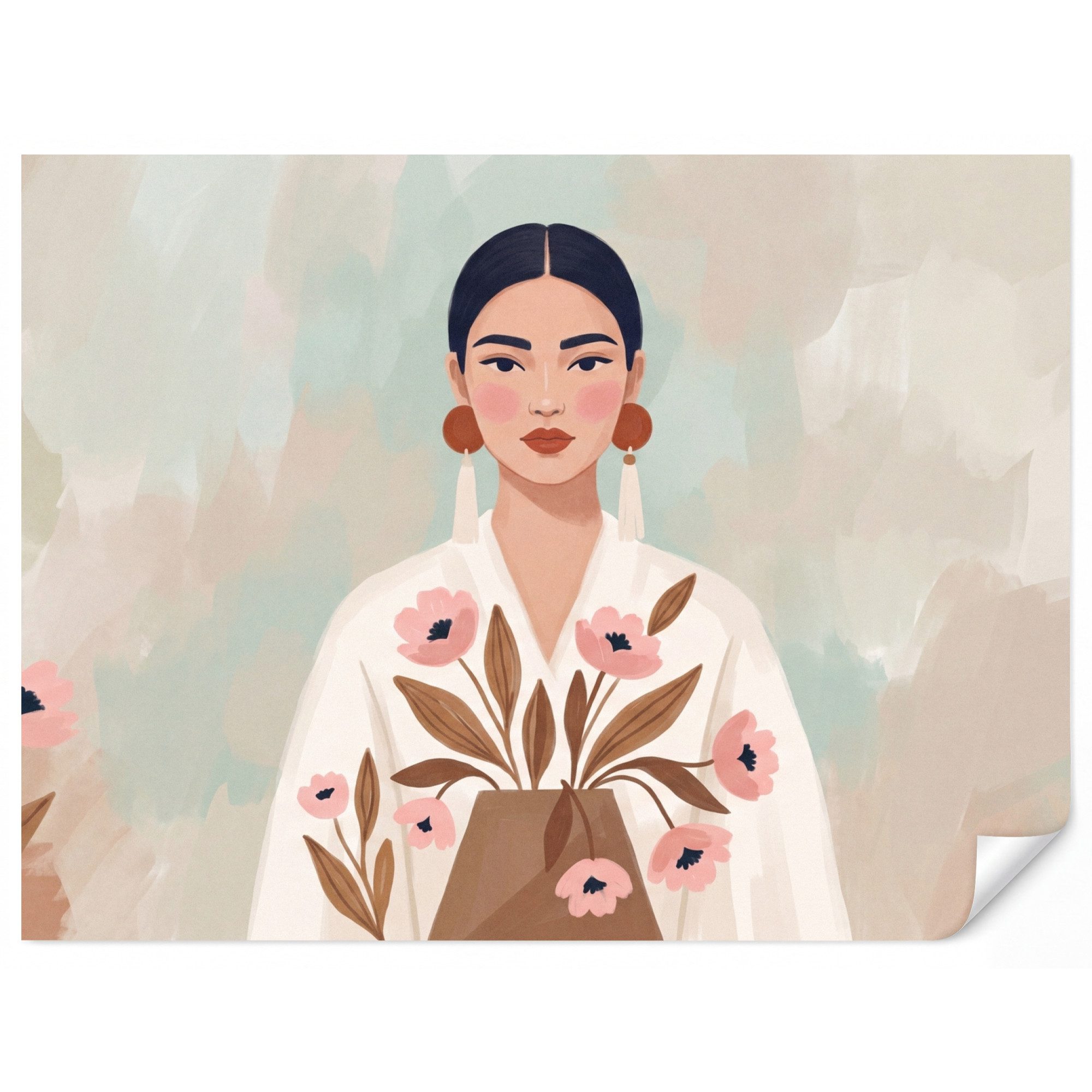 OnlyWow Fototapete Frau - Kimono - Pastell, Matt, bedruckt, Wandtapete, Schlafzimmer, Wanddekoration 300x220cm