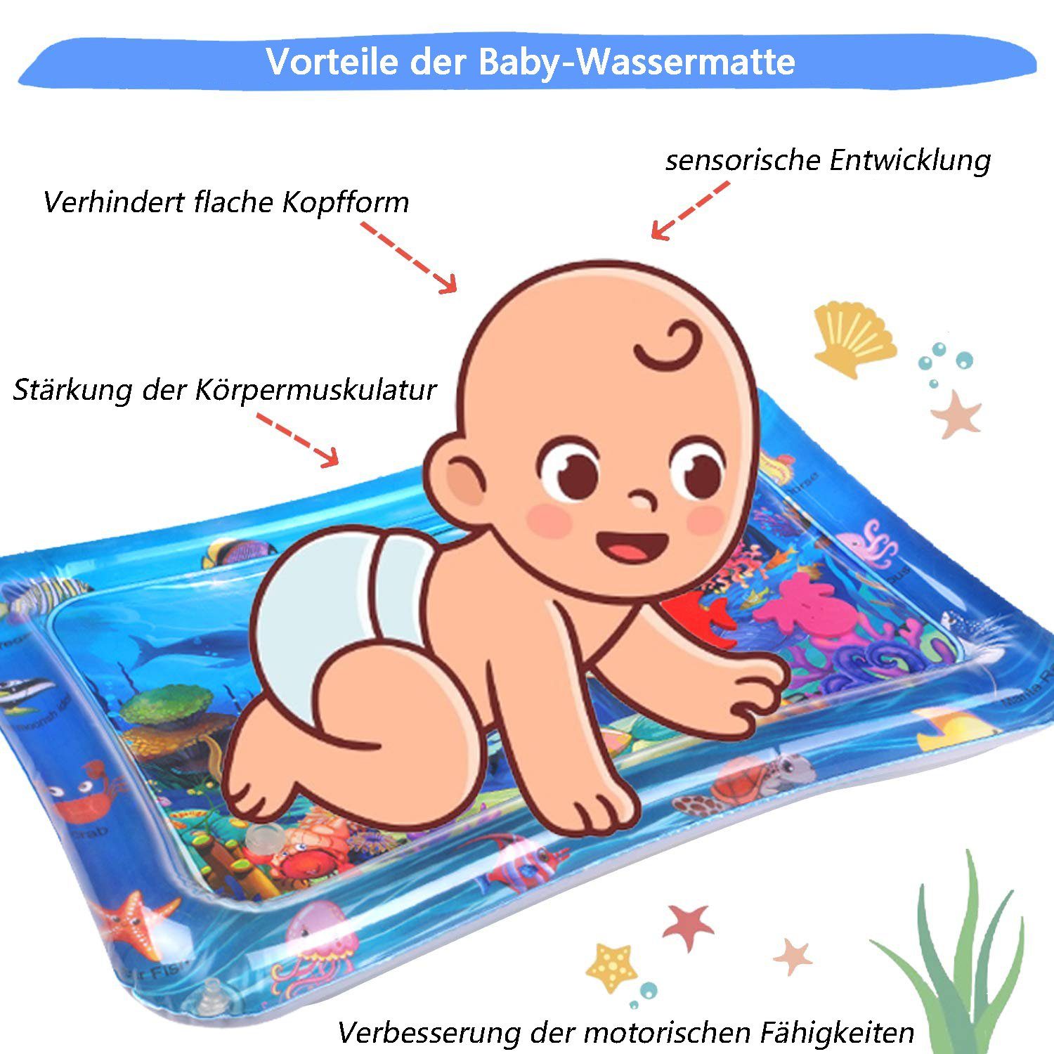 Baby Wasserkissen Spielmatte Aufblasbare Früherzieh Spielzeug Seewelt 66 x 50 cm 