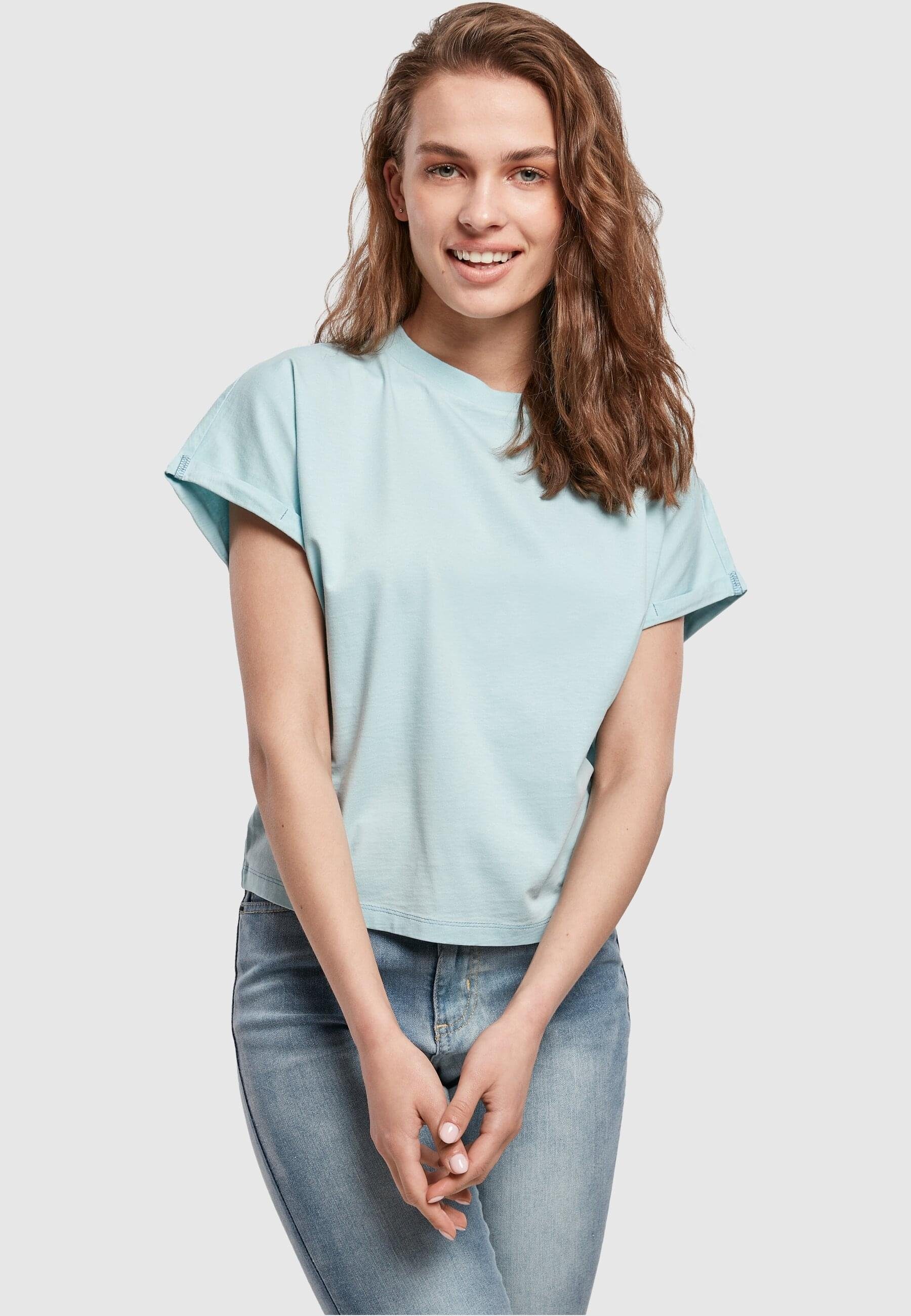 URBAN CLASSICS Strandshirt Damen (1-tlg) Cut Tee Pigment On Dye Sleeve seablue Ladies Short