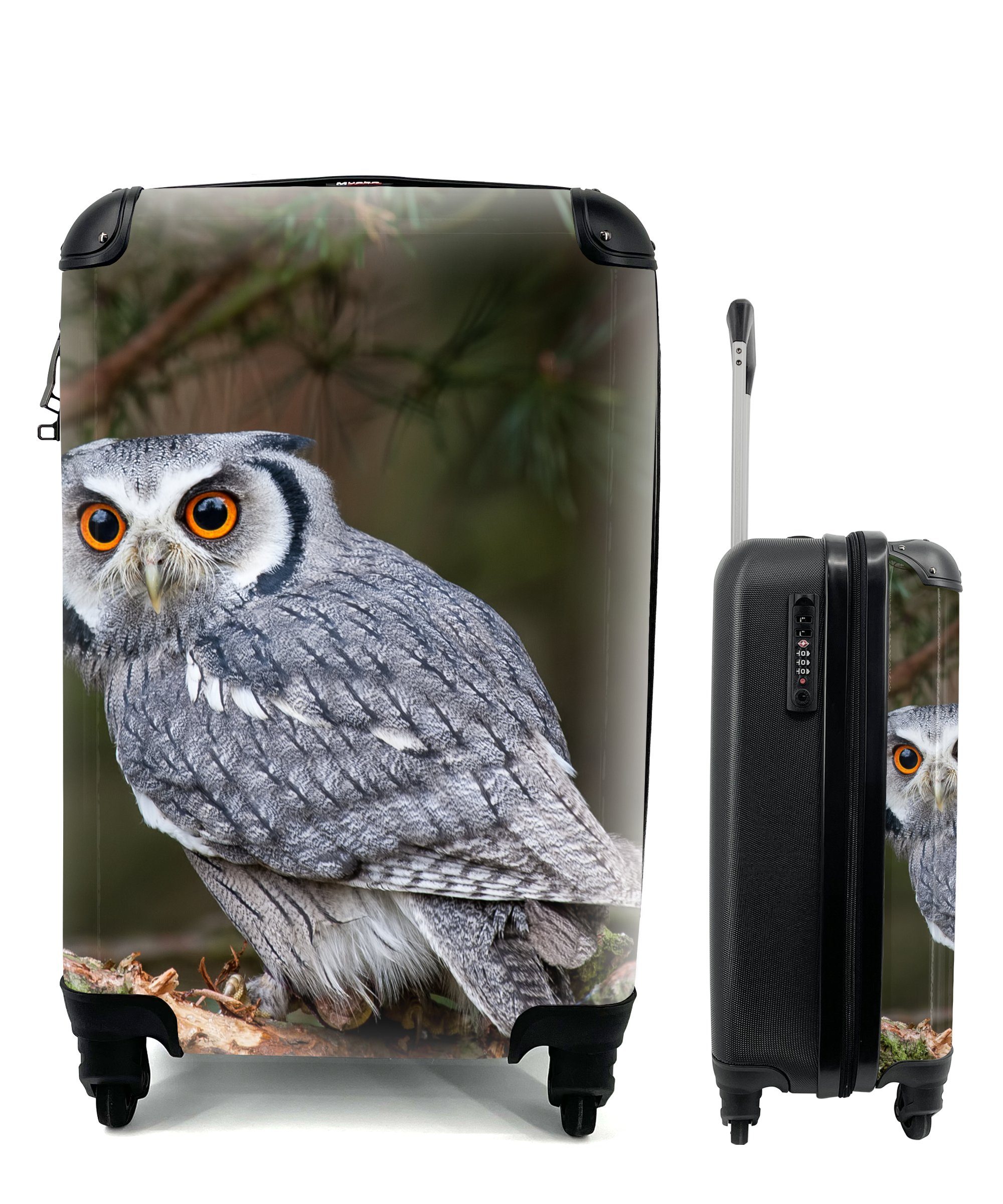 MuchoWow Handgepäckkoffer Eule - Vogel - Äste - Natur, 4 Rollen, Reisetasche mit rollen, Handgepäck für Ferien, Trolley, Reisekoffer