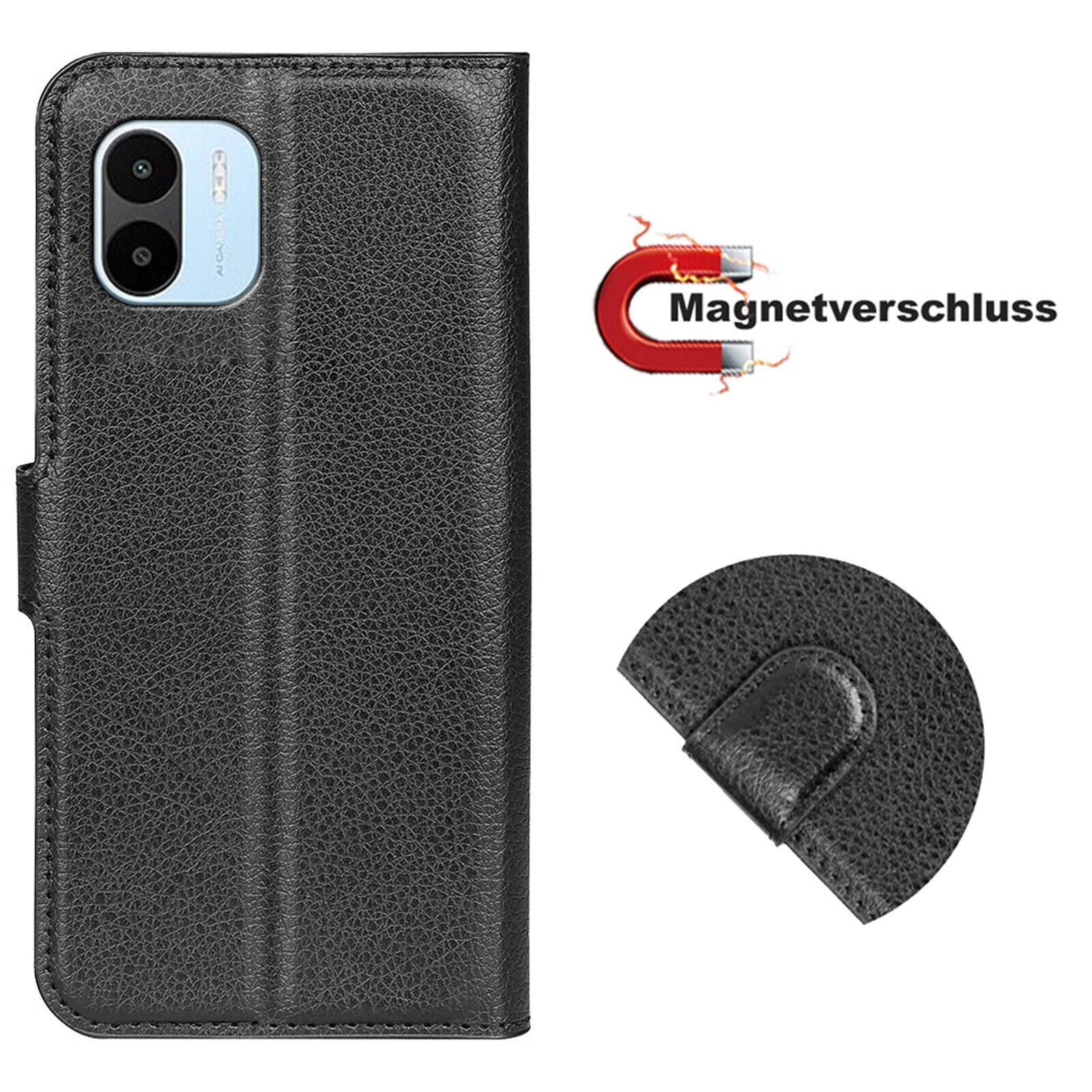 betterfon Handyhülle Handytasche für Xiaomi Redmi A1 Klapphülle Schwarz, 3 Kartenfächer, Magnetverschluss & Standfunktion im Lederlook