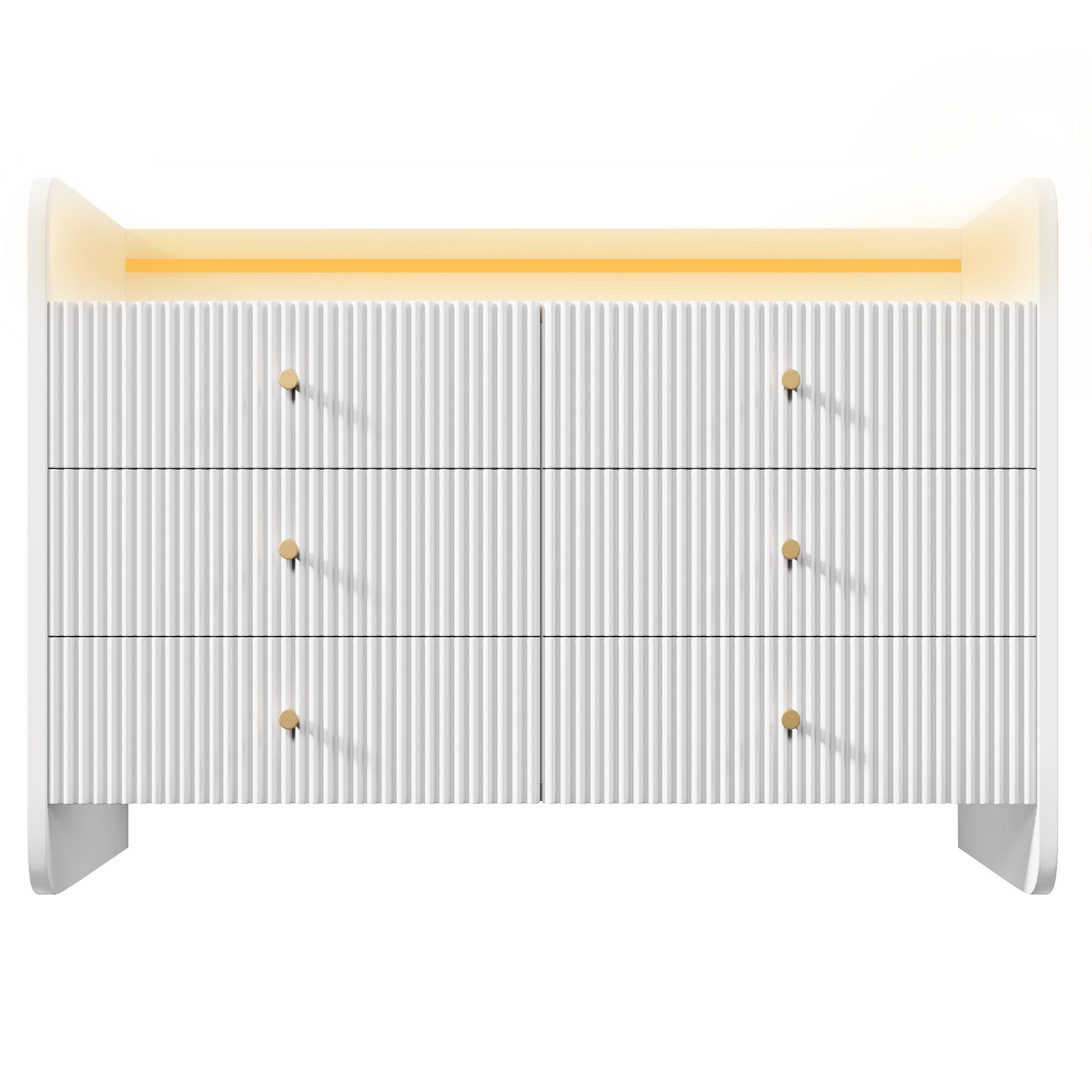 Gotagee Sideboard Kommode 120 x 40 x 75 cm Schlafzimmerschrank Weiß mit LED Beleuchtung, Wellenförmiges Rillendesign.