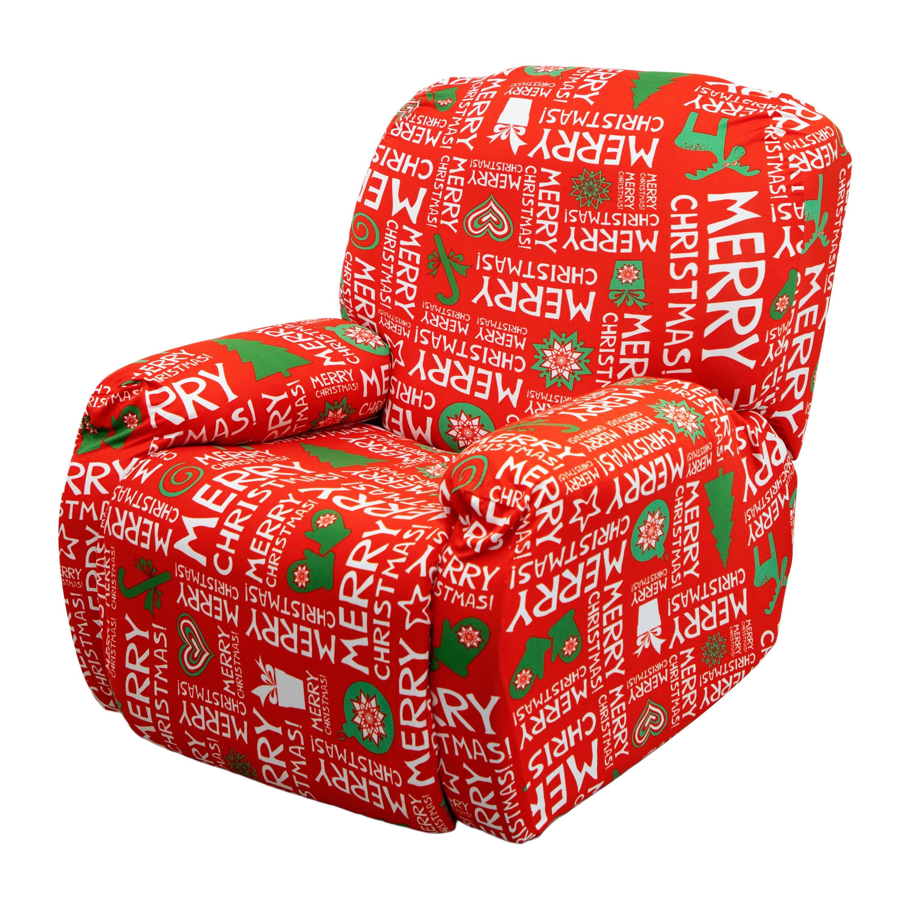 BTTO Sesselhusse Sesselschoner für Relaxsessel 4-Teilig,Weihnachten, Stretch Sesselbezug