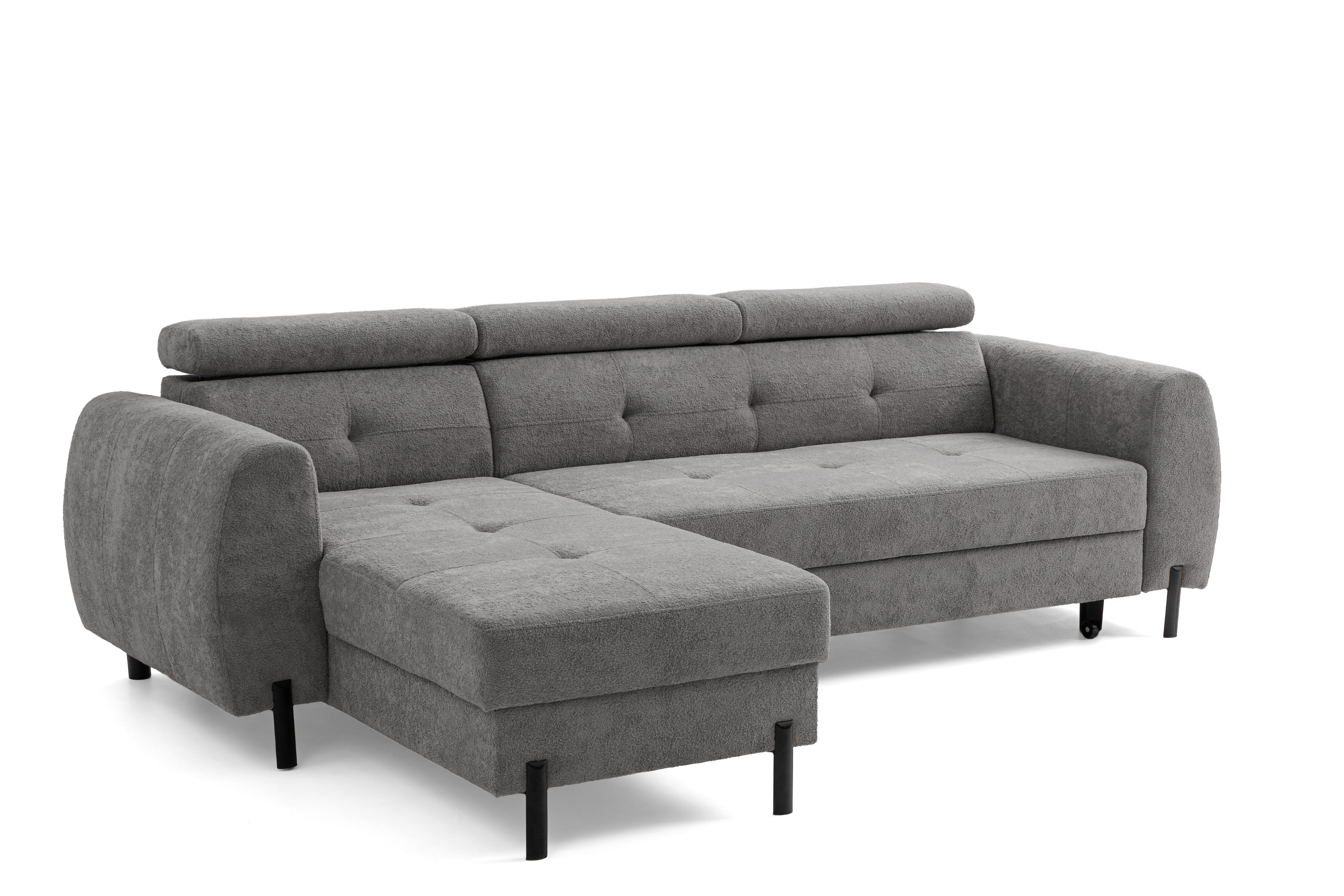 Muffo Ecksofa VALT, Universeller Aufbau, mit verstellbare Kopfstützen, Schlaffunktion mit 130x210 cm Liegefläche, mit Schlaffunktion und verstellbaren Kopfstützen B:45/T:160/H:90 cm