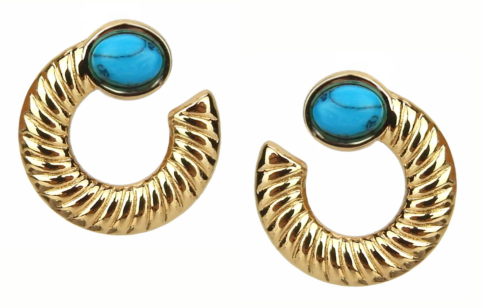 Ella Jonte Paar Creolen, Ohrstecker Creolen gold türkis Edelstahl in Geschenktüte