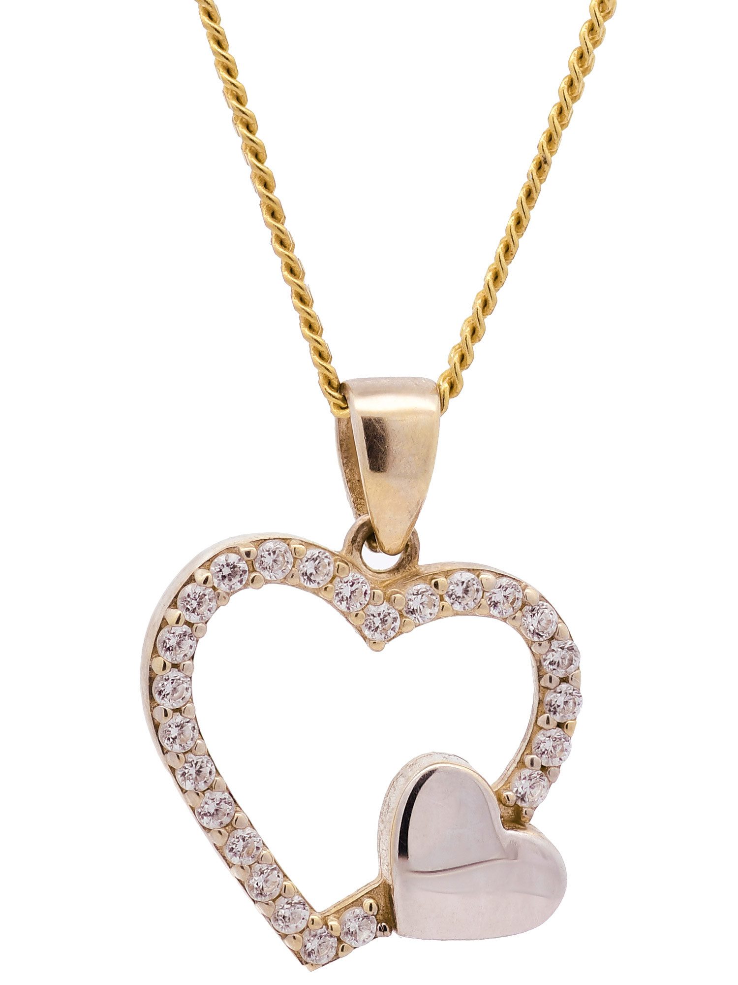 Kreuzanhänger Anhänger Herz Zirkonia 333 Gold mit vergoldeter Silberkette 36 cm
