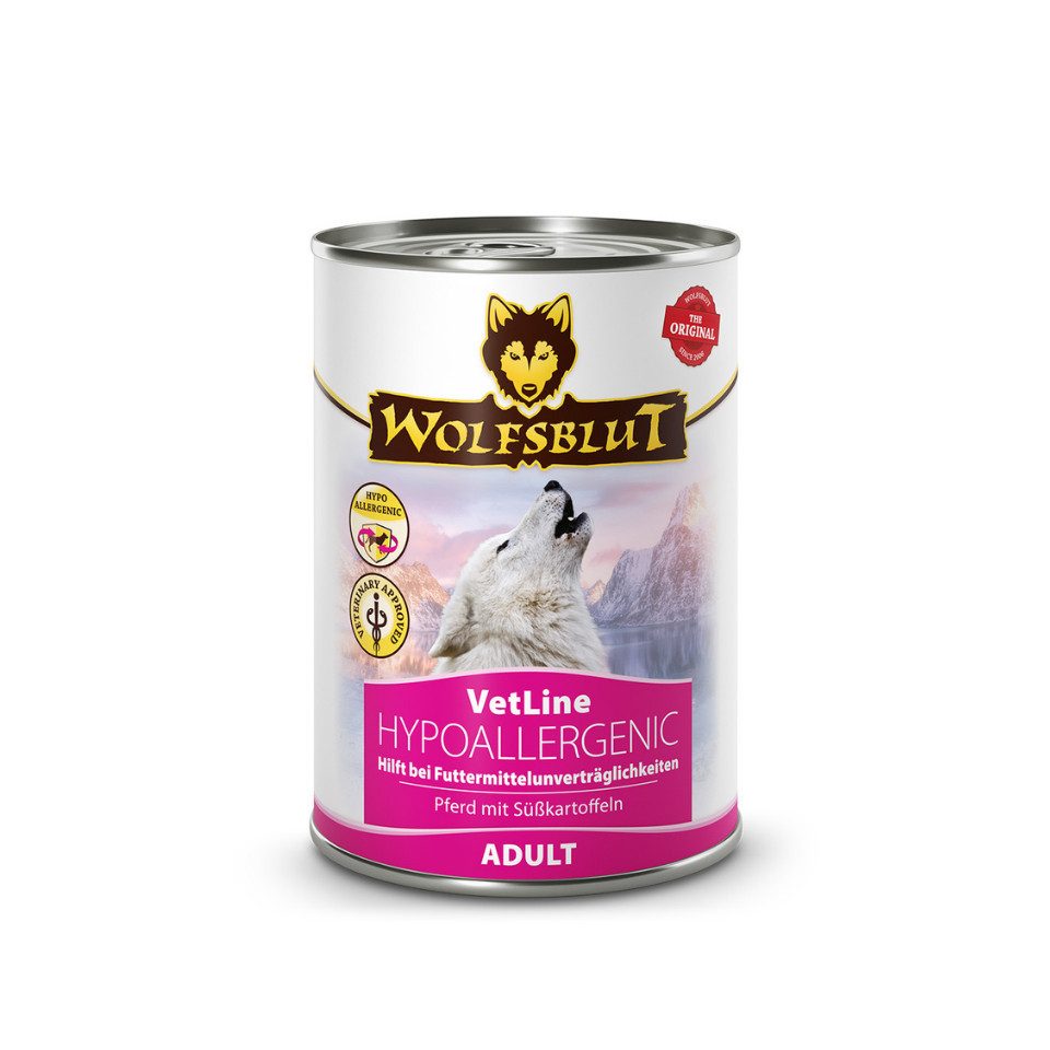 Wolfsblut Vetline Hypoallergenic - hyperallergenes Nassfutter für sensible Hunde 6x395g, Nassfutter für: Hunde