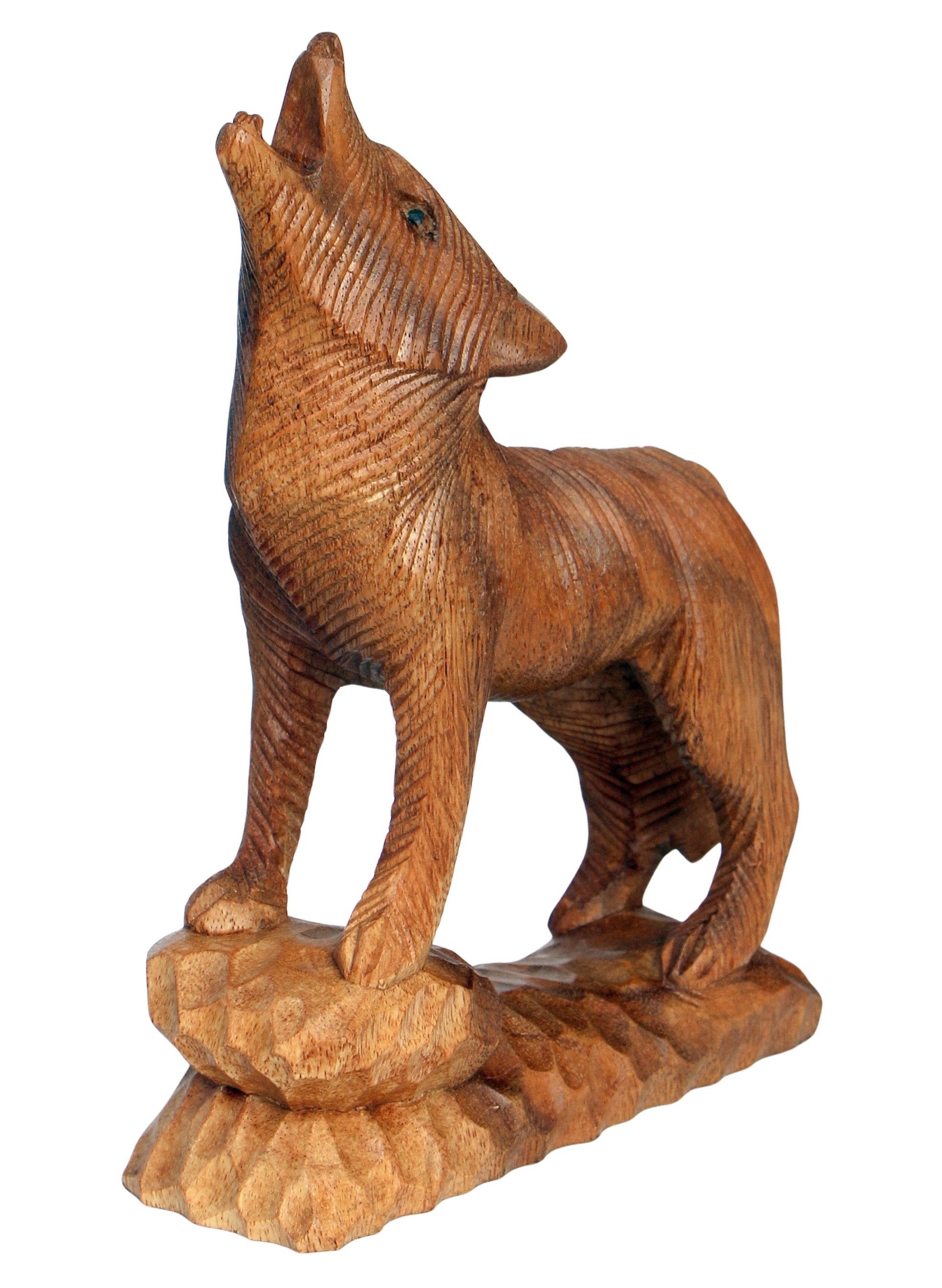 Wogeka Tierfigur heulender Wolf Holz Figur Tier Dekoration Statue – Bild 5 von 5