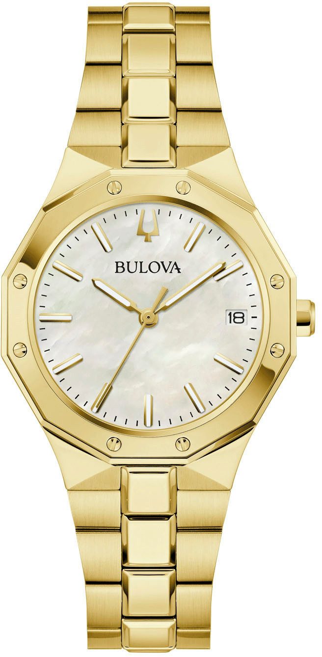 Bulova Quarzuhr 97M119, Armbanduhr, Damenuhr, Edelstahlarmband, analog, Tag