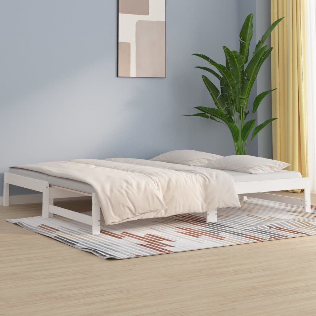 vidaXL Bett Tagesbett Ausziehbar Weiß 2x(80x200) cm Massivholz Kiefer