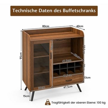 COSTWAY Weinschrank mit Weinregal, Glashaltern, Schublade & Tür, 80x40x95cm