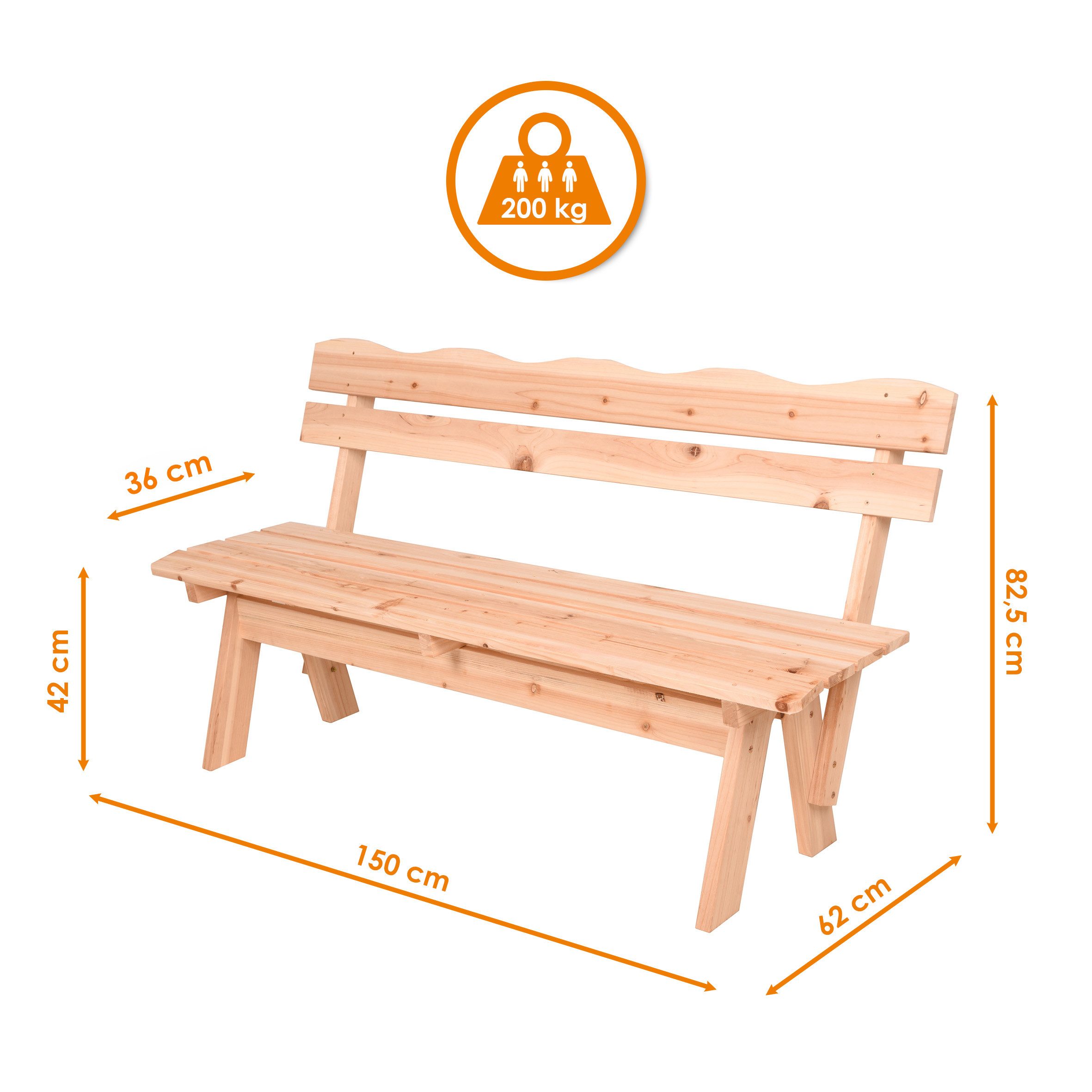 Spetebo Gartenbank Massivholz Gartenbank 3-Sitzer mit Rückenlehne - 150 x 62 cm (Anzahl, 1-St., Stück), Unkomplizierter Aufbau