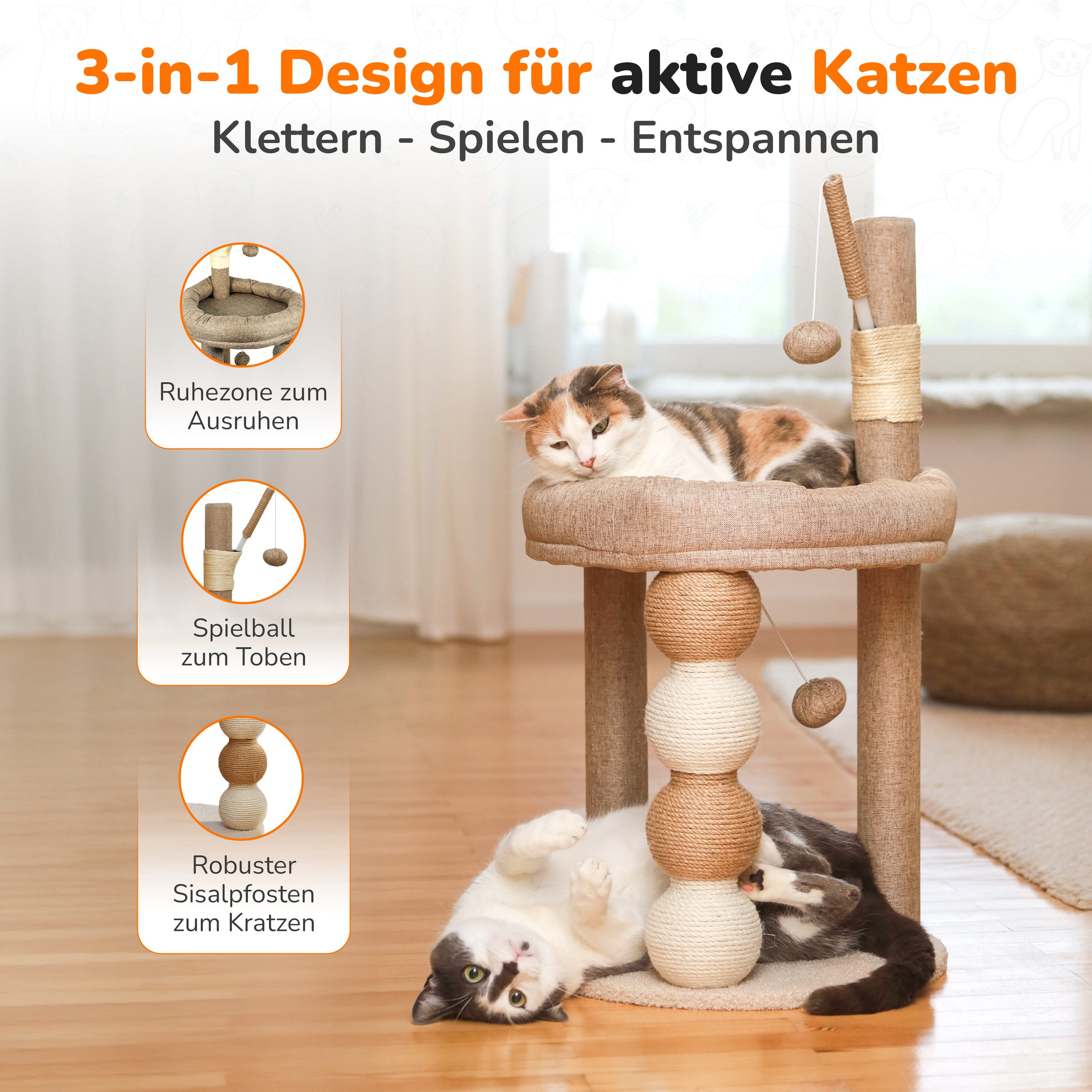 LINUMA Kratzbaum Katzenbaum Kletterbaum mit Spielball & weichem Bett, Kratz günstig online kaufen