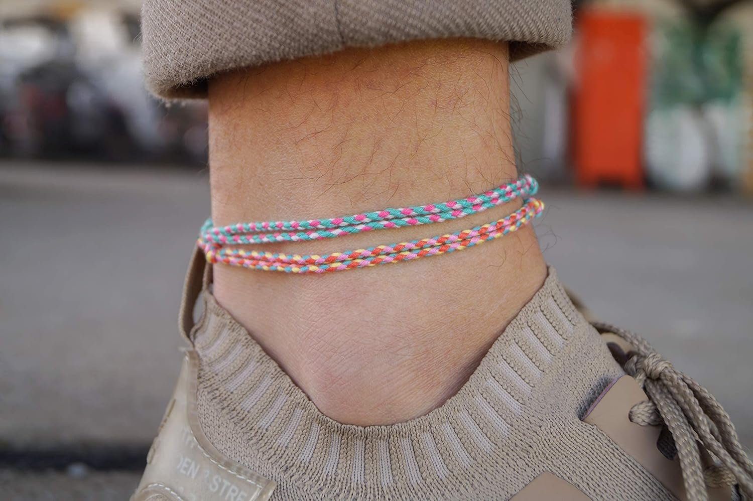 Made by Nami Fußketten Set Surfer Fußband 2er Set Boho Fußkettchen Baumwolle Damen & Mädchen (Set, 2), Unisex Verstellbar Wasserfest Geflochten