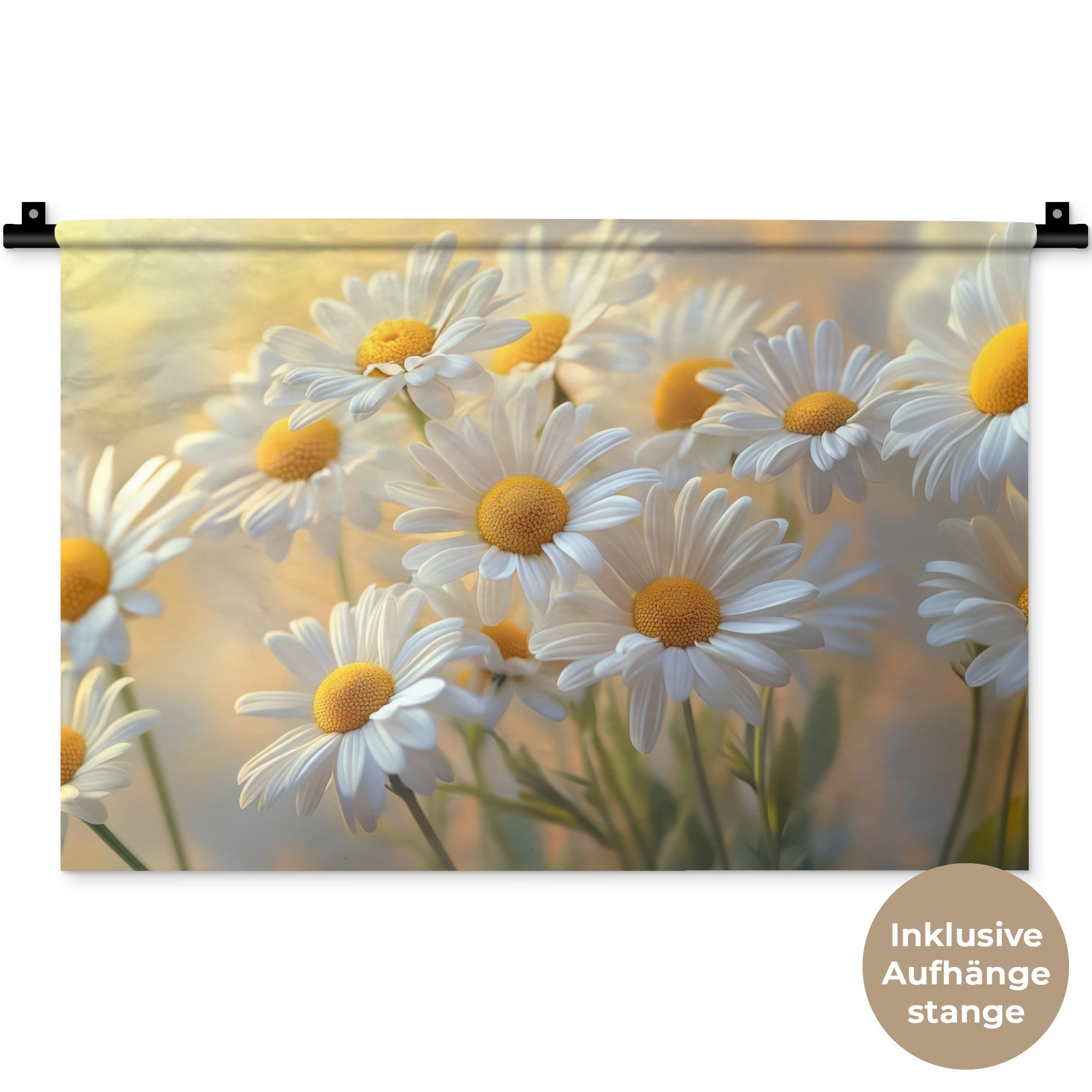 MuchoWow Wandteppich Gänseblümchen - Weiß - Sonnenlicht, Rechteckig, Höhe: 3 mm, Wandteppich für Wohnzimmer, Schlafzimmer, 60x40 cm