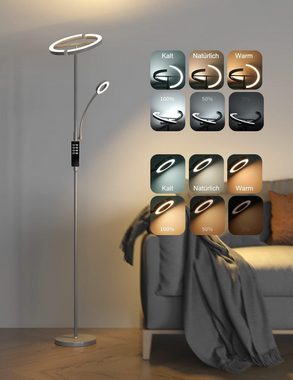 ANTEN LED Stehlampe LED Stehleuchten Standlampe Ecklampe Dimmbar mit Fernbedienung 20W+7W, Kaltweiß, Neutralweiß, Warmweiß, für Wohnzimmer, Schlafzimmer, Büro, Hotel, Grau