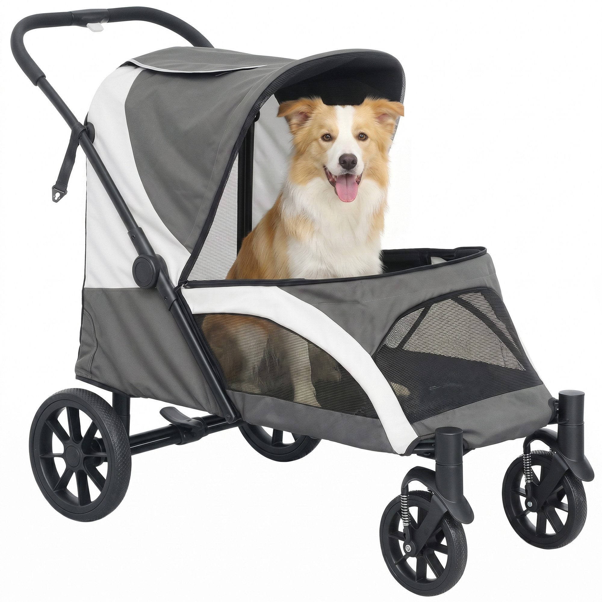 PawHut Hundebuggy Hundewagen klappbar mit Kissen Buggy, (Katzenwagen, 1-tlg), für mittelgroße Hunde & Katzen bis 25 kg, Dunkelgrau