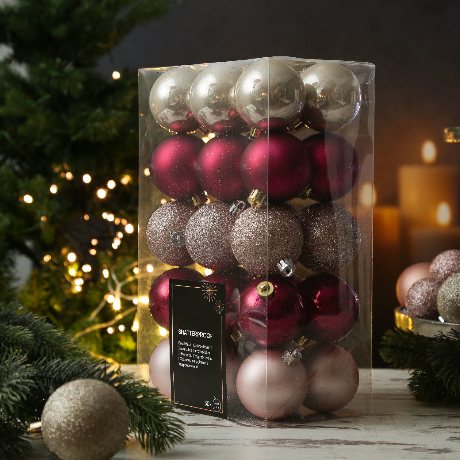 MARELIDA Weihnachtsbaumkugel Weihnachtskugeln Christbaumkugeln bruchfest 6cm pink rosa 30 Stück (30 St)