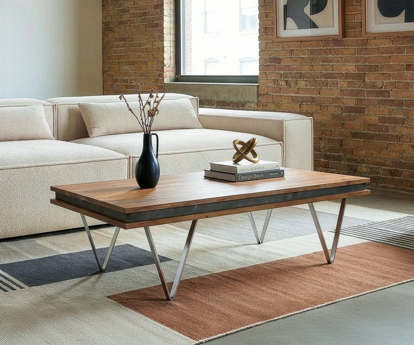 DELIFE Couchtisch Stonegrace, Akazie Natur Schiefer 117x60x25 Steinfurnier