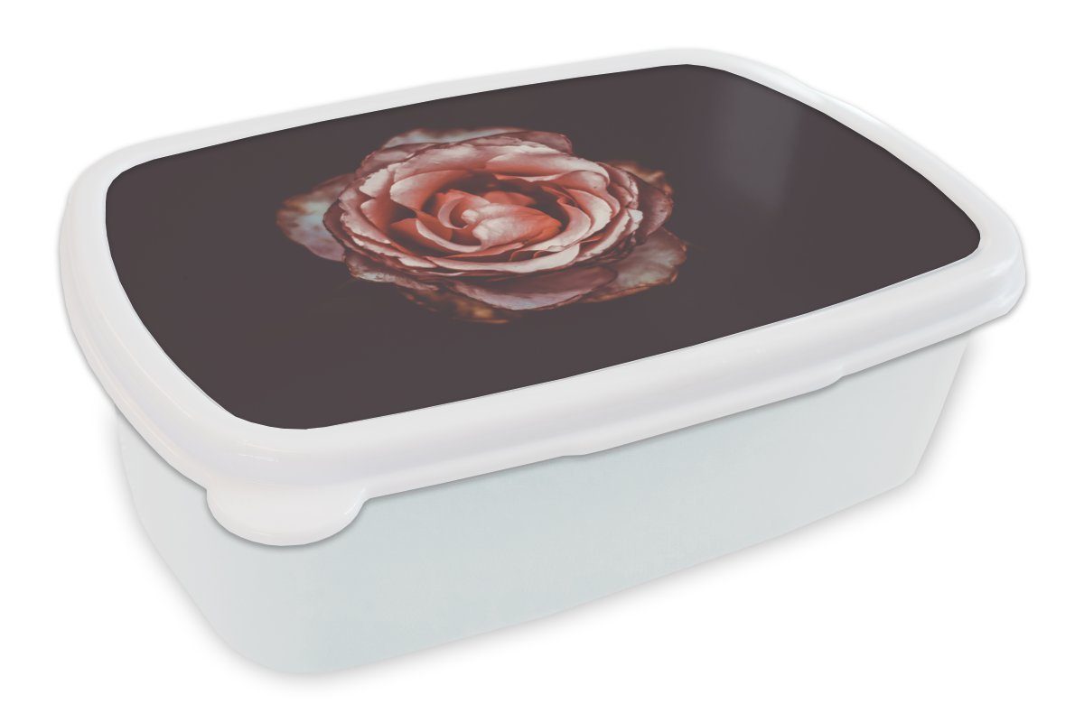 MuchoWow Lunchbox Rose - Blumen - Porträt, Kunststoff, (2-tlg), Brotbox für Kinder und Erwachsene, Brotdose, für Jungs und Mädchen weiß