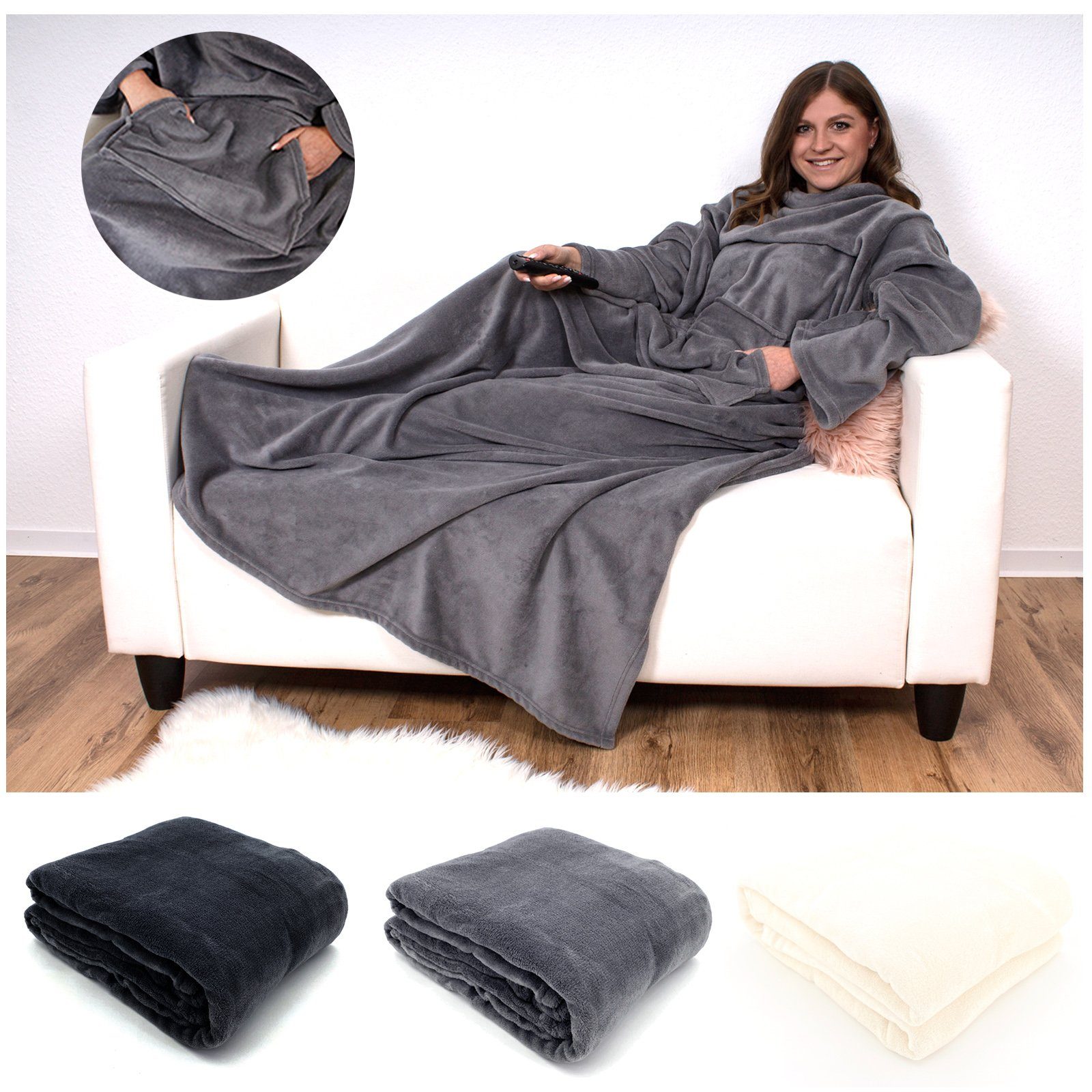 Wohndecke Kuschelig weich Ärmeldecke Ganzkörper Kuscheldecke, günstig online kaufen