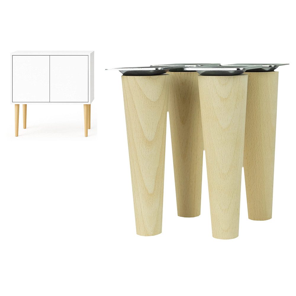 Prima-Online Möbelfuß 4er Set Gerade Holz Möbelfüße für Sofa, Bett mit Montageset H: 6-68cm, (4-St)