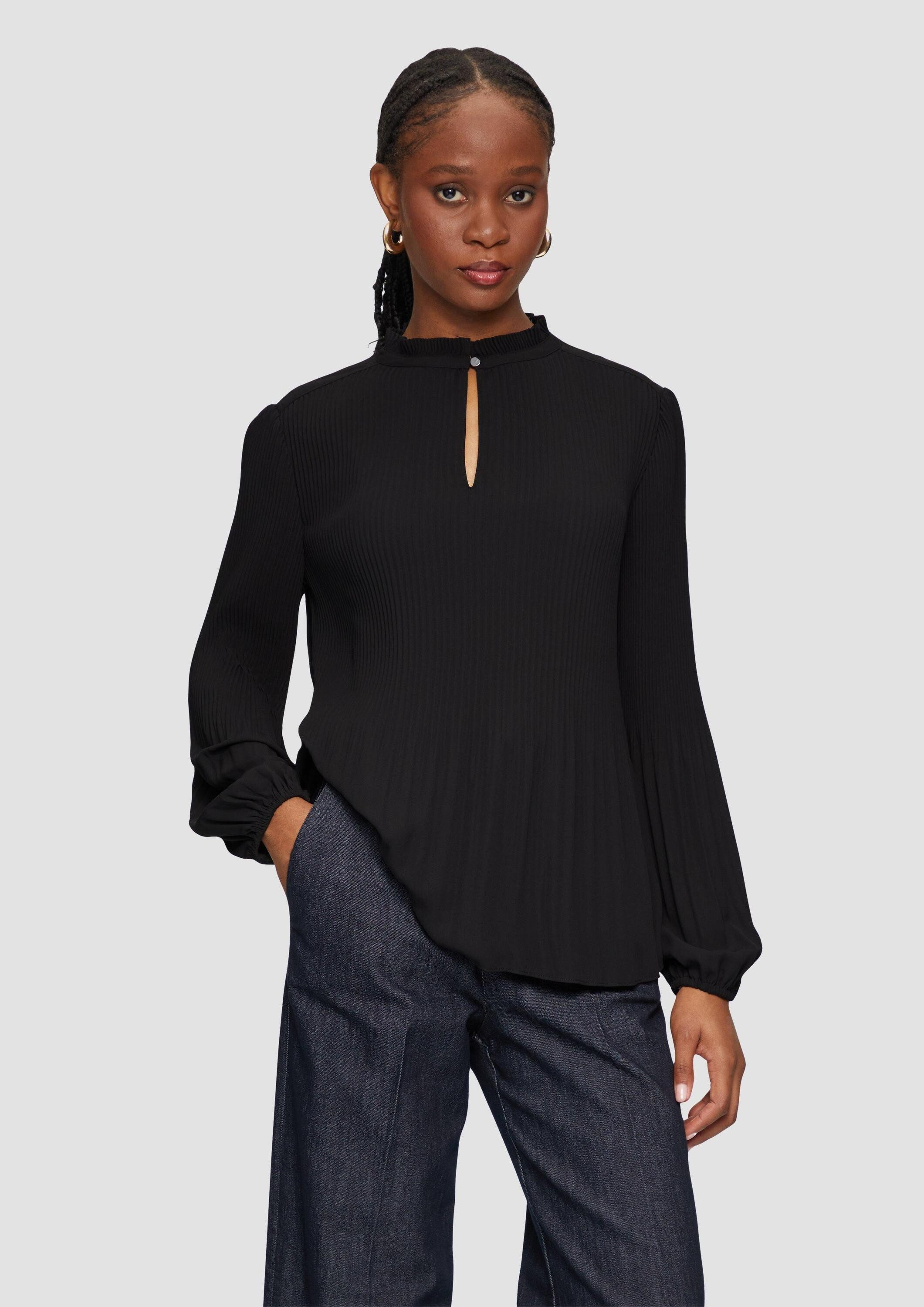 s.Oliver Langarmbluse Bluse Plissierte Bluse aus Crêpe mit Stehkragen günstig online kaufen