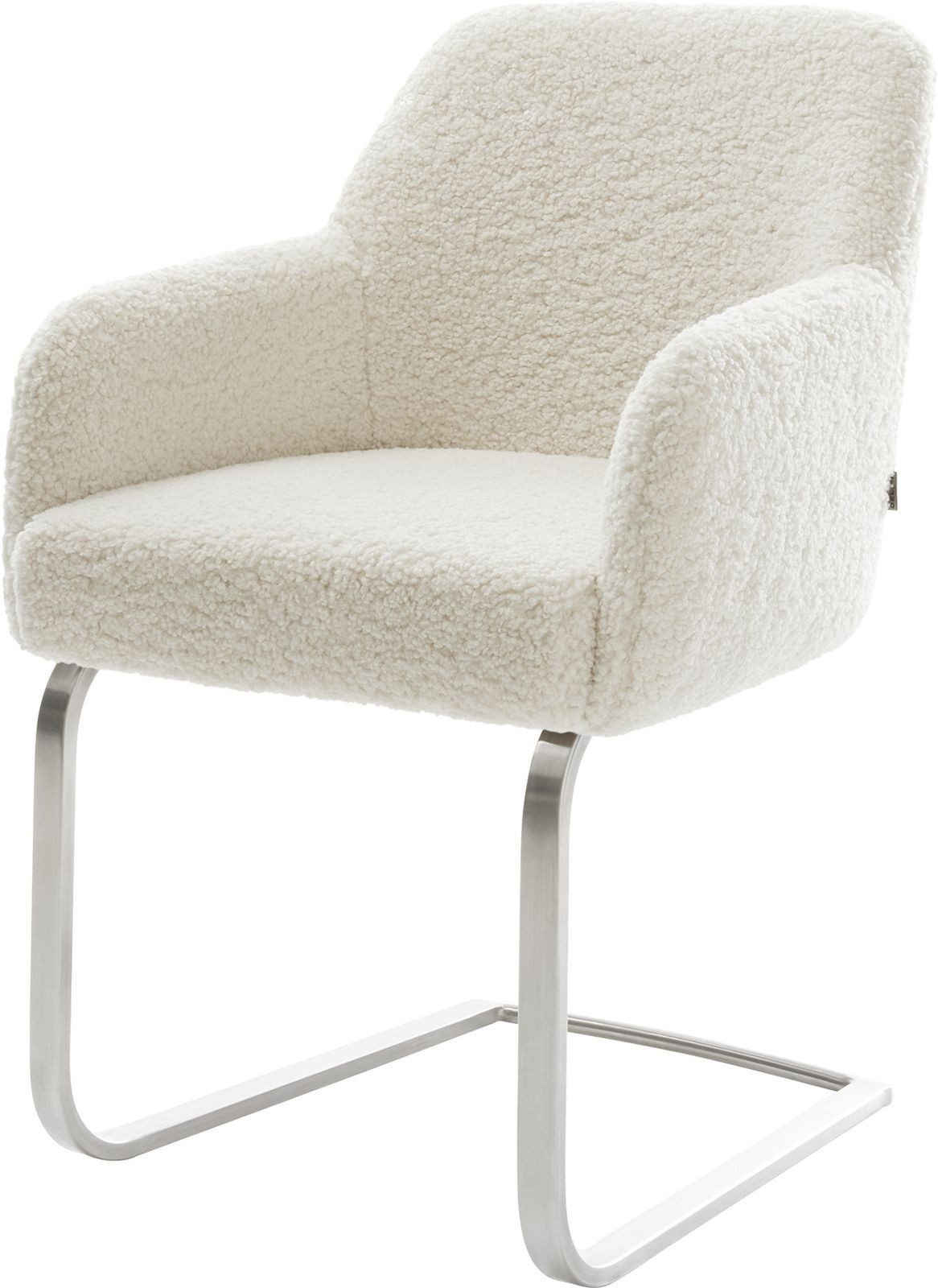 DELIFE Polsterstuhl Greg-Flex, Freischwinger flach Edelstahl Teddystoff Beige Taschenfederkern