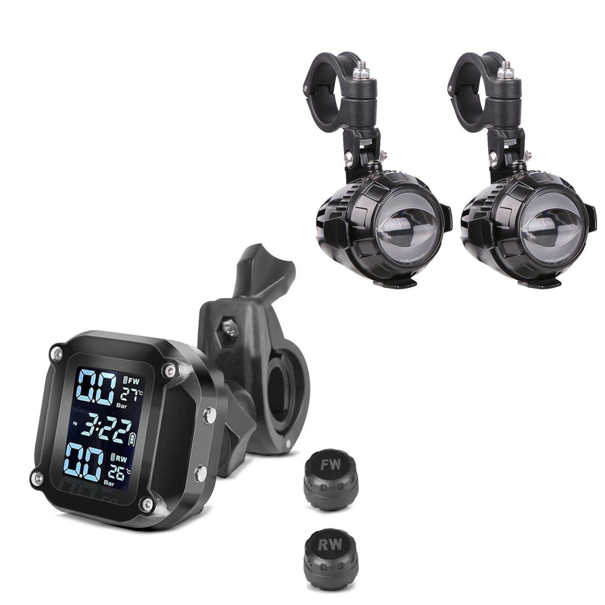 Lumitecs Halter Set LED Zusatzscheinwerfer MS1 + Reifendruckkontrollsystem