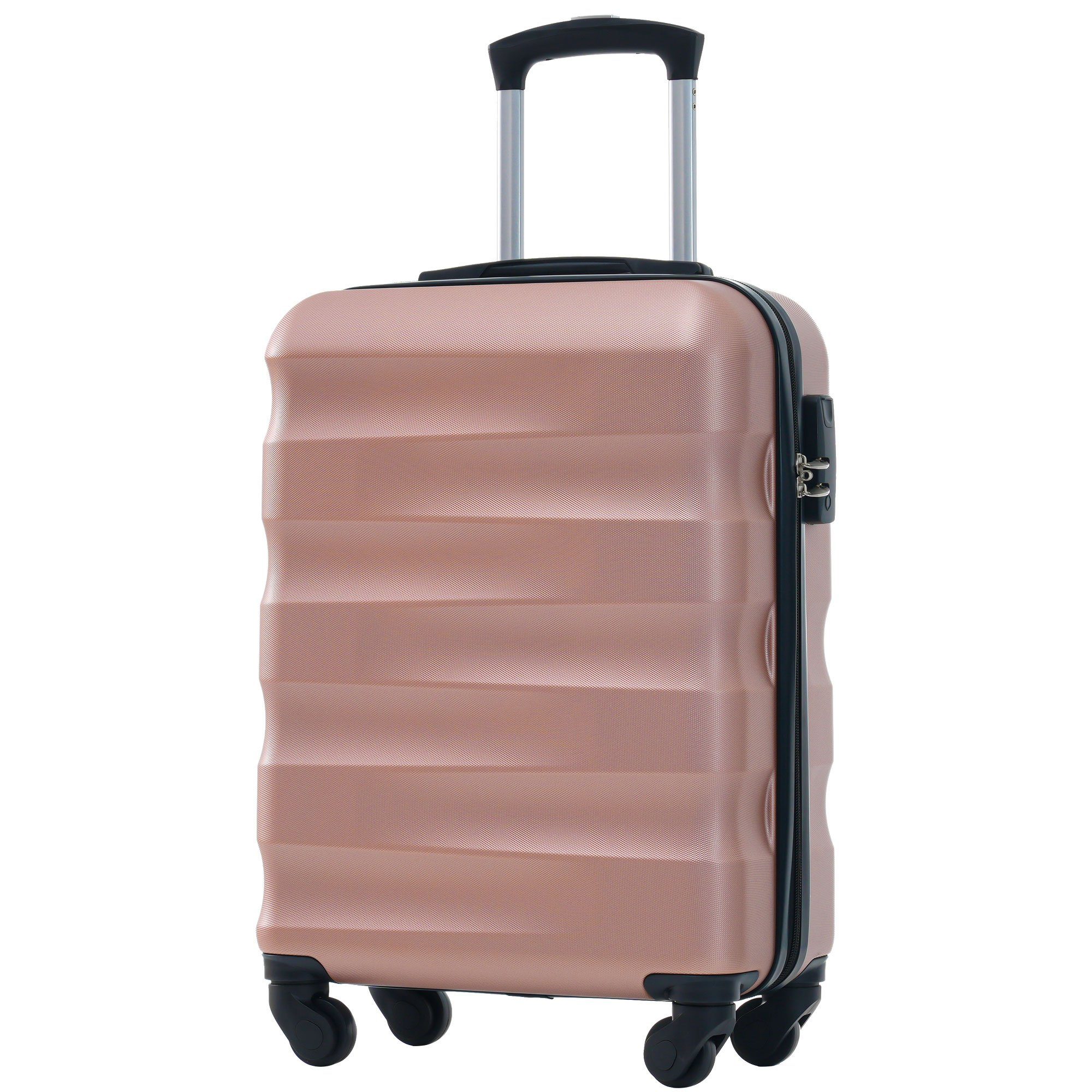 Flieks Hartschalen-Trolley, 4 Rollen, Handgepäck Koffer Reisekoffer, TSA-Schloss, mit Erweiterung Rosa