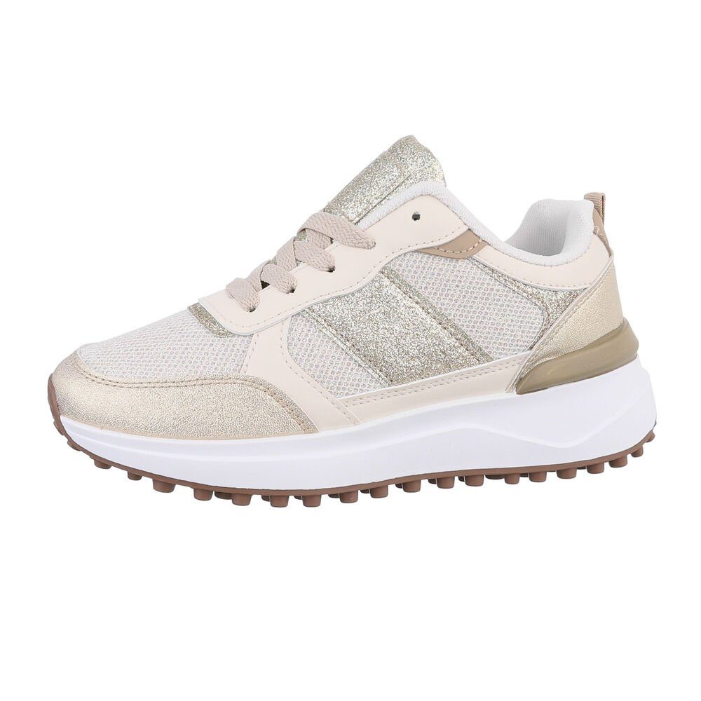 Ital-Design Damen Low-Top Freizeit Sneaker Flach Sneakers Low in Gold