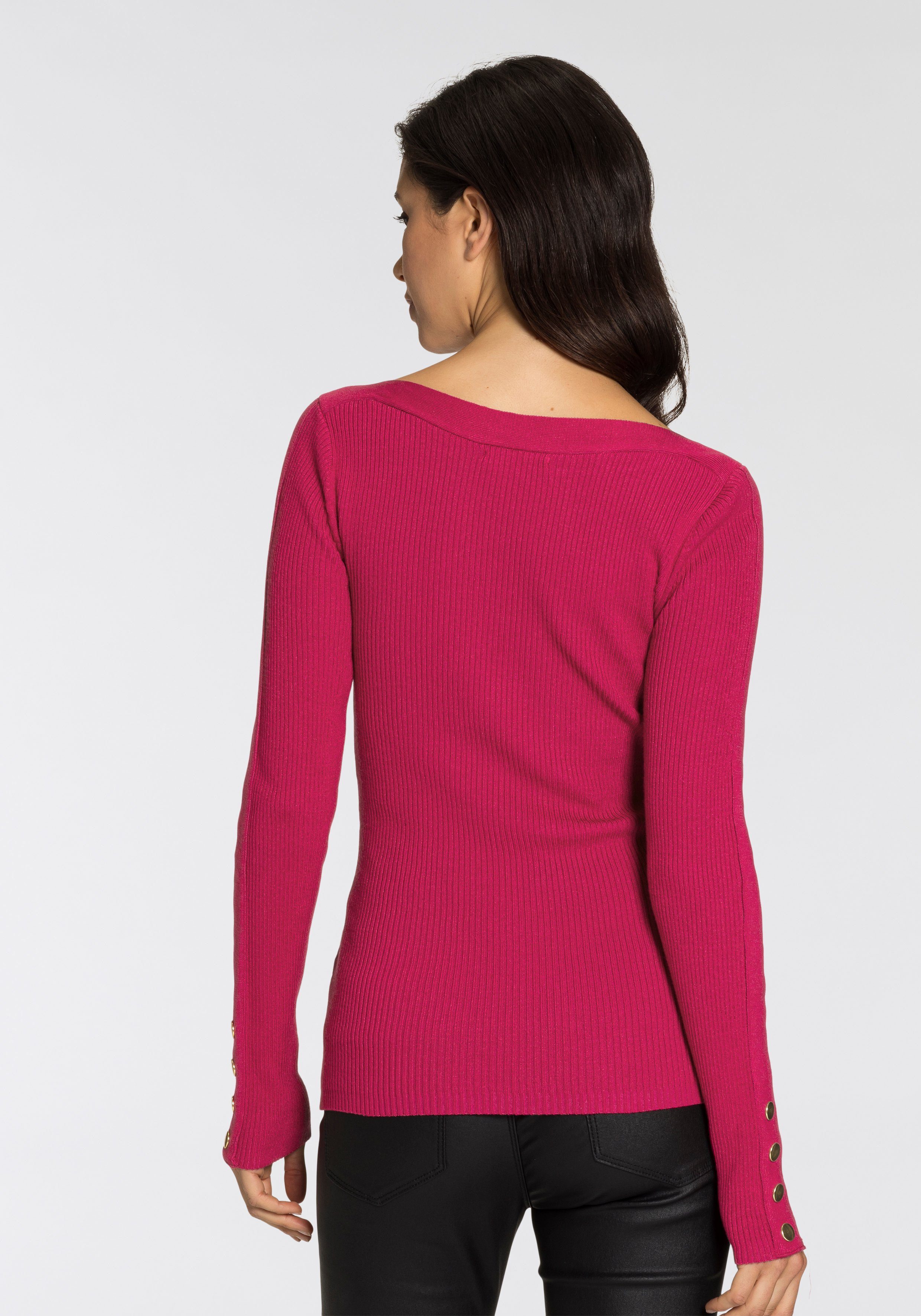 Melrose Strickpullover mit pink aus Knöpfen Rippqualität