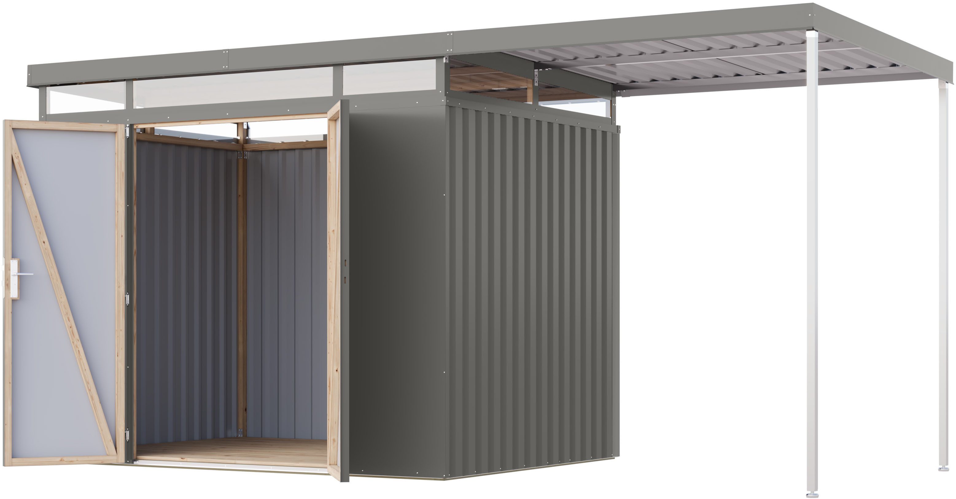 Karibu Gerätehaus Titanium 3 SET mit Anbaudach, BxT: 497x209 cm, Made in Germany
