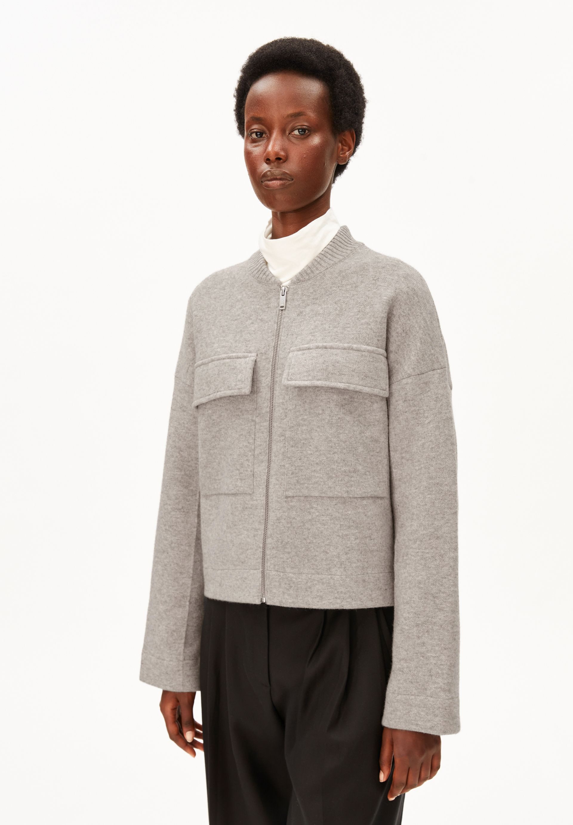 Armedangels Cardigan BOMBER Strickjacke aus Bio-Baumwoll Mix (Blousonkragen, Loose Fit)