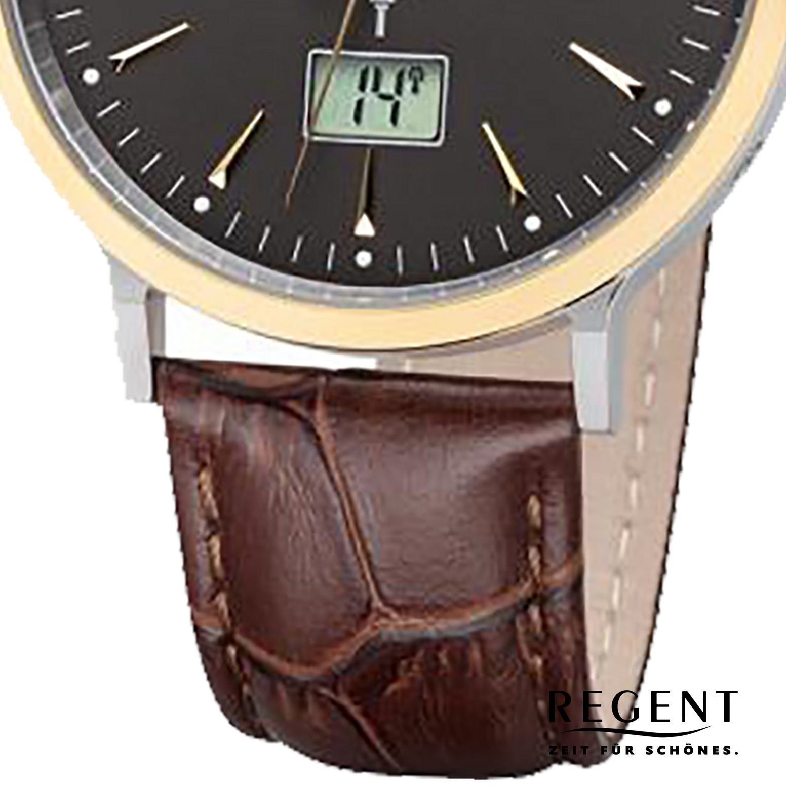 Regent Funkuhr Regent Herren Uhr FR-244 Leder Funkwerk, (Funkuhr), Herren Funkuhr rund, groß (ca. 40mm), Lederarmband