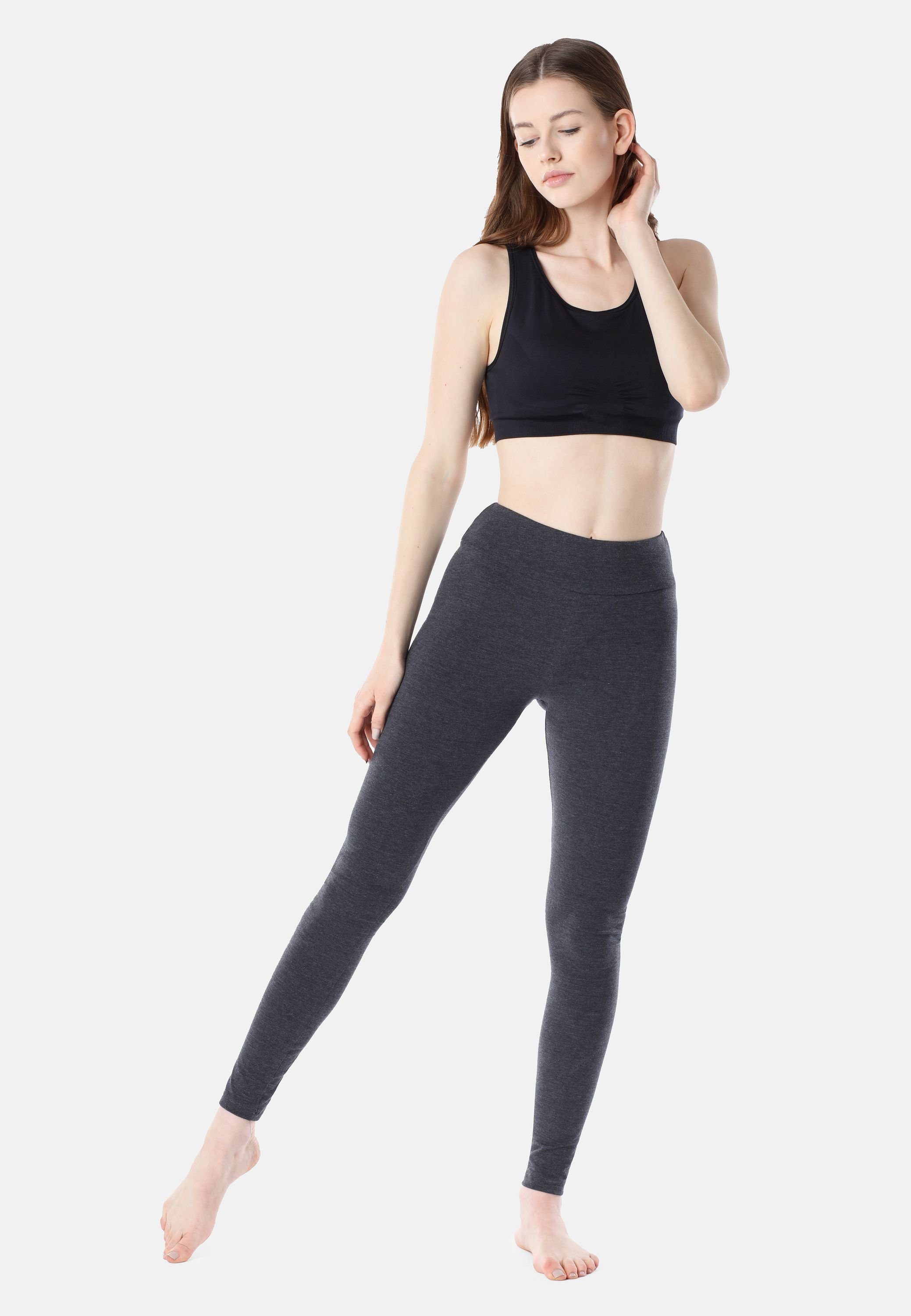 Merry Style Leggings Damen Baumwolle aus elastischer (1-tlg) Leggings Bund MS10-429 Lange Dunkelmelange