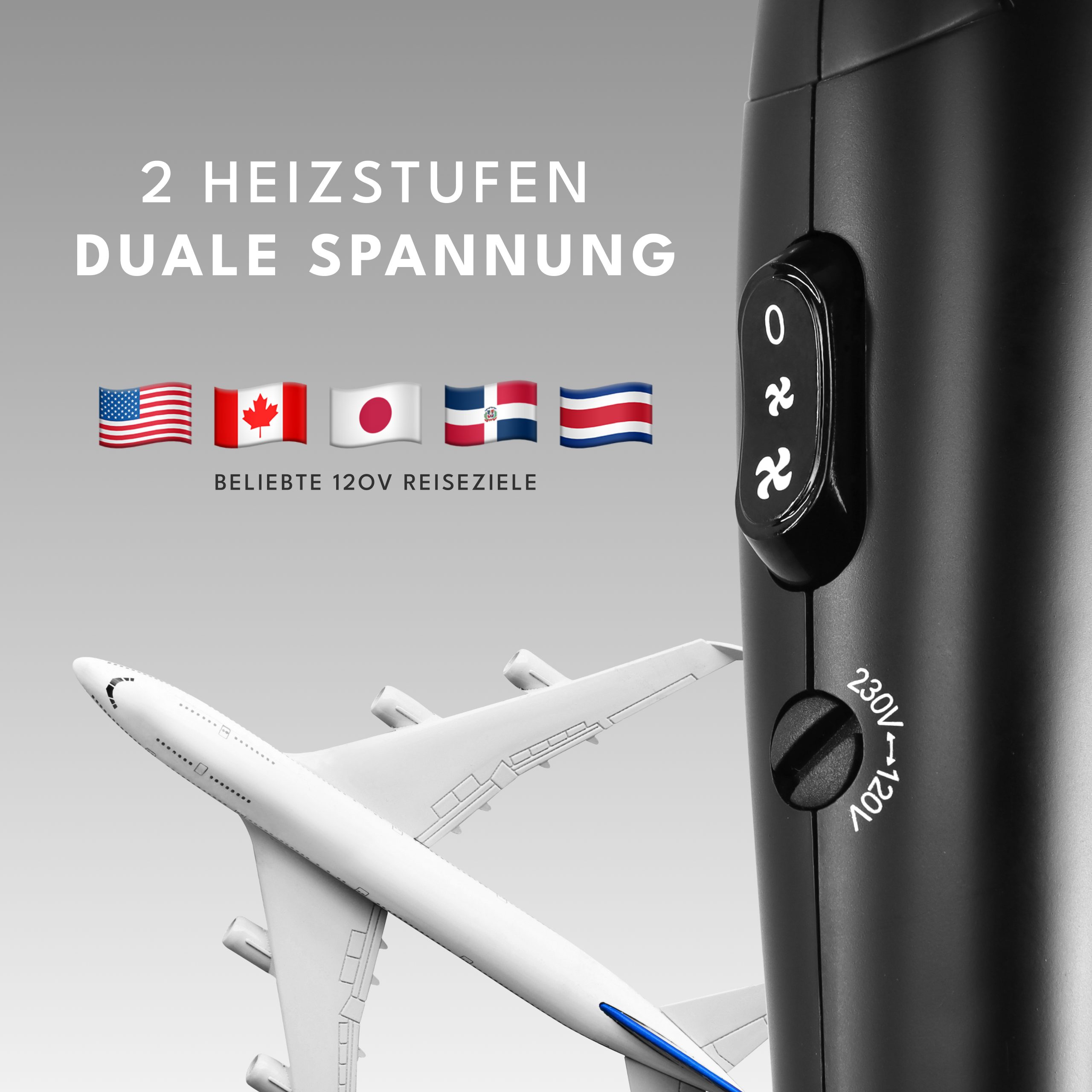 Lebenlang Reisehaartrockner klappbar klein -, 1000,00 W, Duale Spannung & Inkl. Reisetasche mit Stylingdüse, Leichtes Gewicht