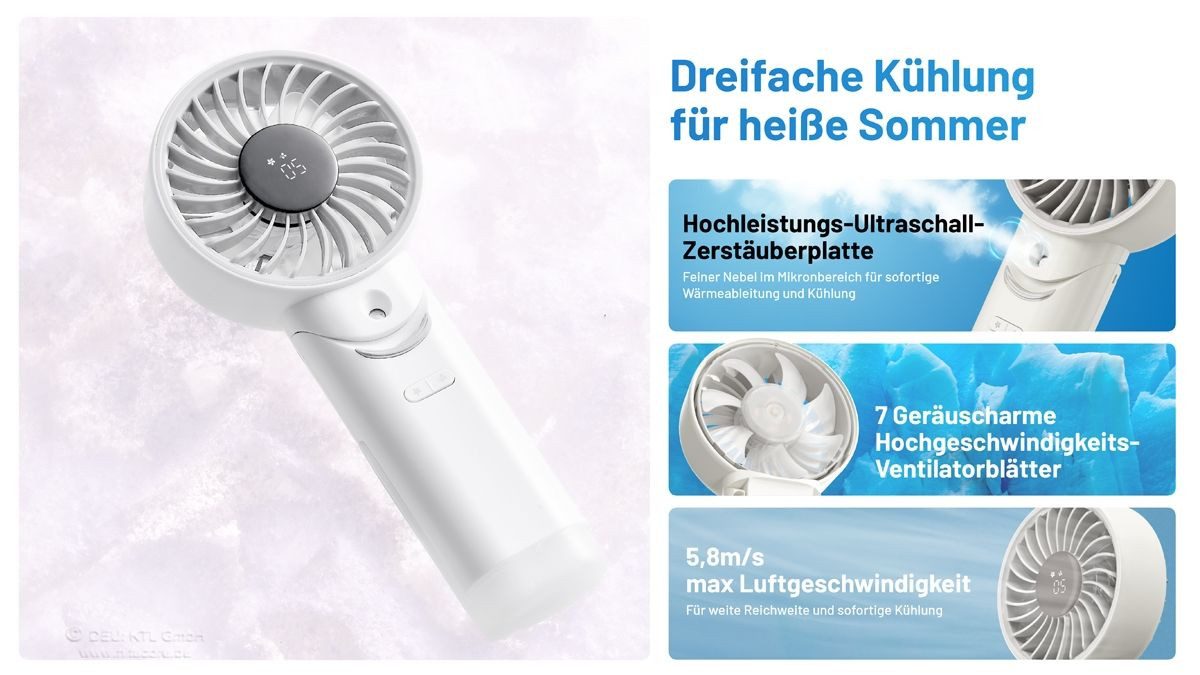 Nitecore Handventilator izzCool 30 - Handventilator mit Luftbefeuchter, Cloud White