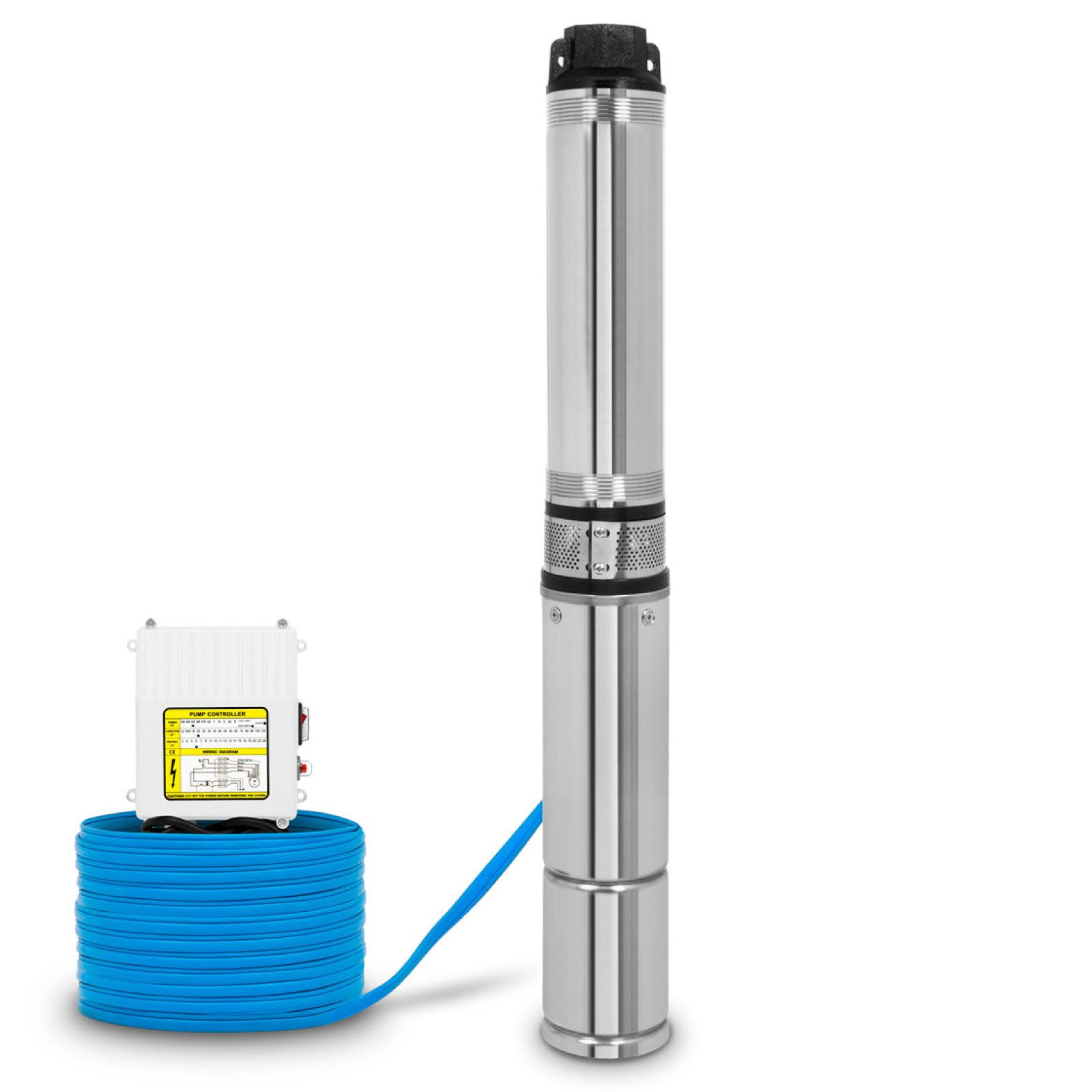 EBERTH Tiefbrunnenpumpe aus rostfreiem Edelstahl, Elektrisch 370W, Durchmesser Pumpe 4 Zoll (Anschlussgewinde 1 1/2 Zoll), Stromkabel 20m, Förderhöhe max. 31m, mit Schmutzsieb